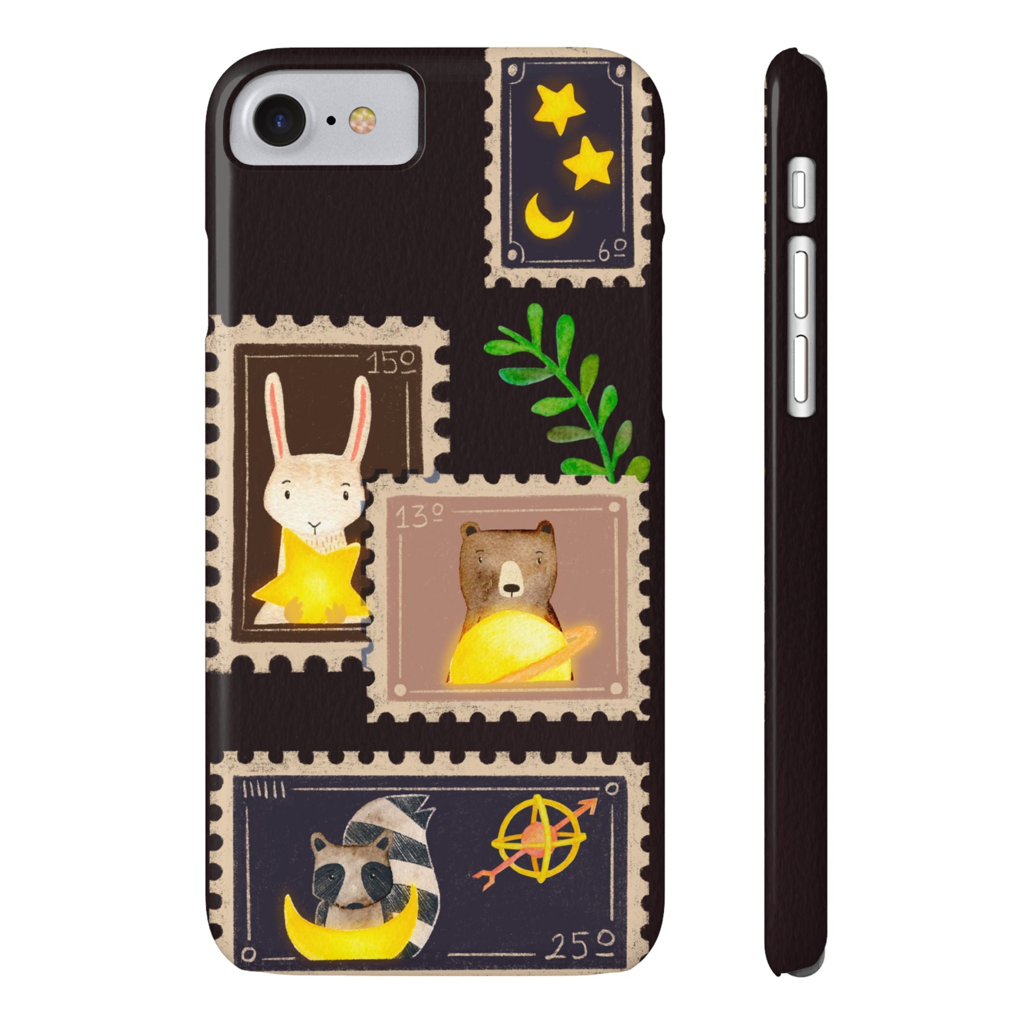 Woodland Stamp Vintage Style Glossy iPhone Case | Cute Phone Cover, Animal Lover Gift, Unique Birthday Gift, iPhone XR, 12, 13, 14, 15, 16