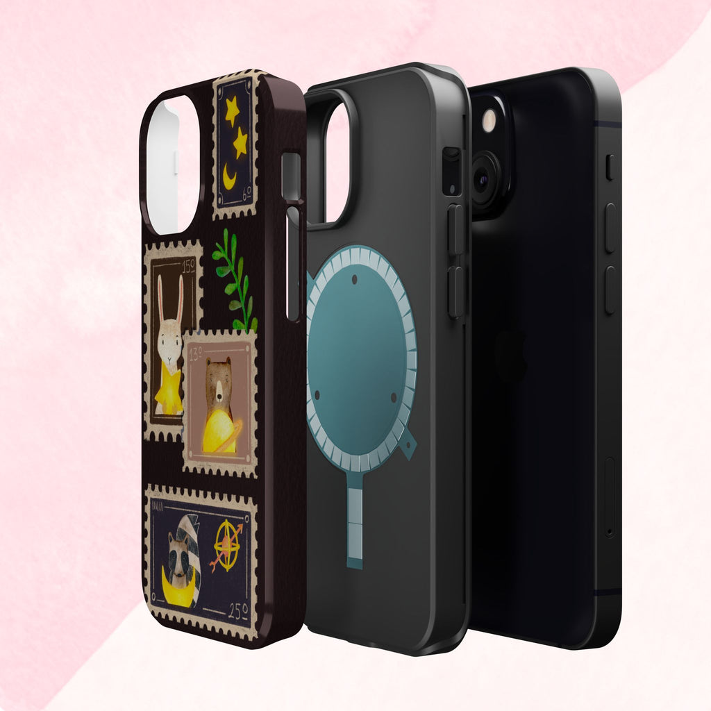 Cute Animal Stamp Phone Case, Quirky Gift for Animal Lovers, Personalized Case for Holidays, Unique Phone Accessory