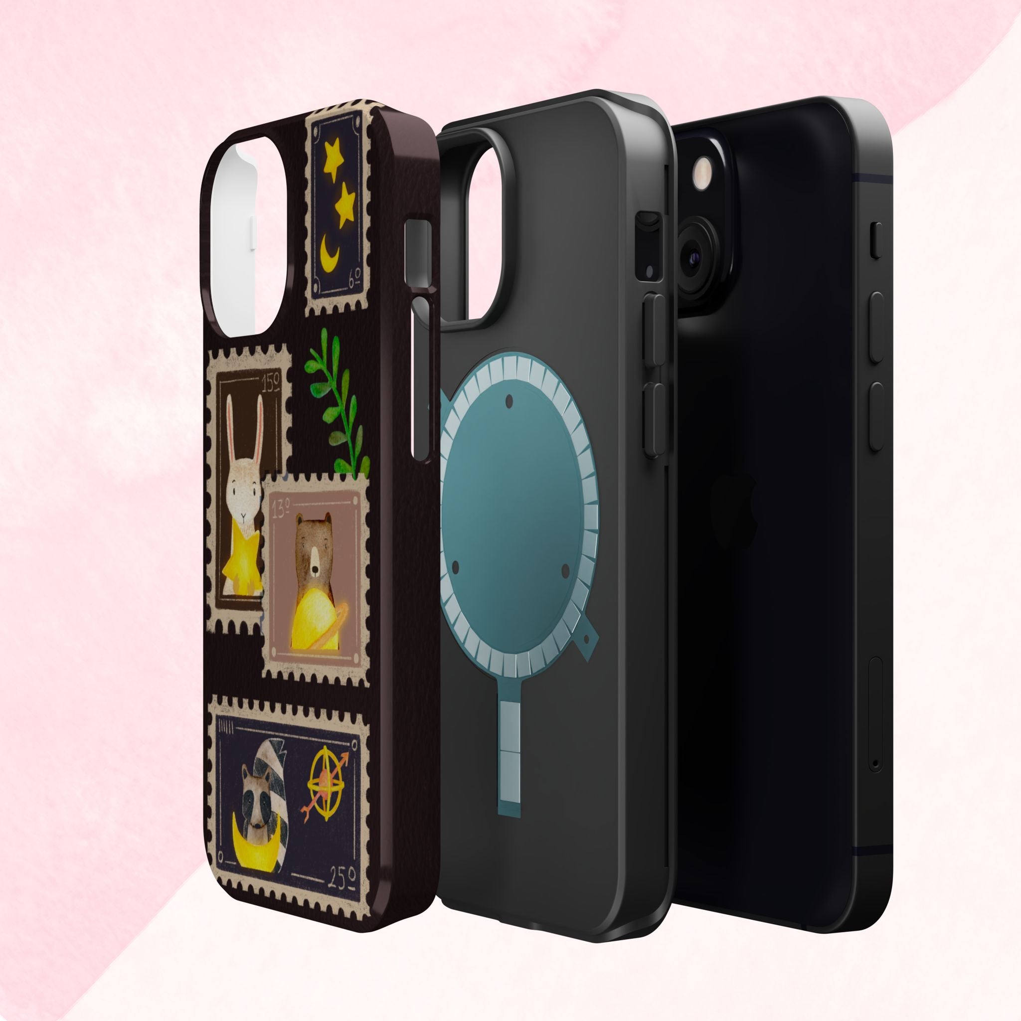Cute Animal Stamp Phone Case, Quirky Gift for Animal Lovers, Personalized Case for Holidays, Unique Phone Accessory