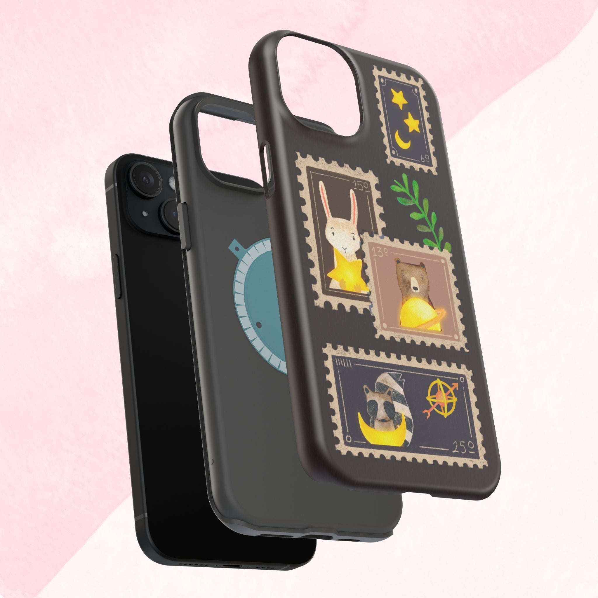 Cute Animal Stamp Phone Case, Quirky Gift for Animal Lovers, Personalized Case for Holidays, Unique Phone Accessory