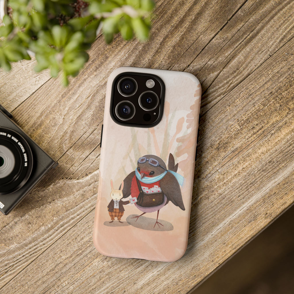 Whimsical Animal Phone Case, Cute Bird and Rabbit Design, Animal Lovers Gift, Nature-Themed Accessory, Eco-Friendly Tech Cover