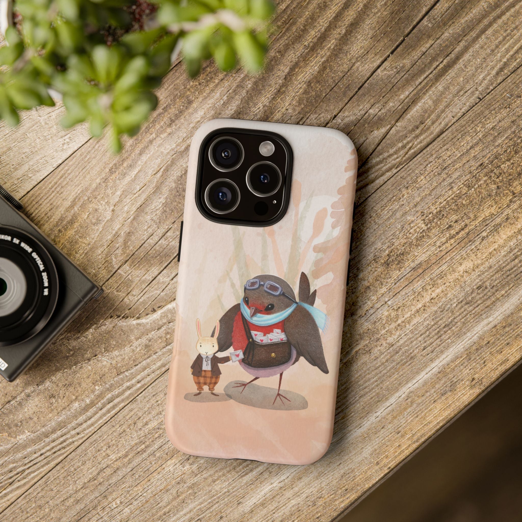 Whimsical Animal Phone Case, Cute Bird and Rabbit Design, Animal Lovers Gift, Nature-Themed Accessory, Eco-Friendly Tech Cover