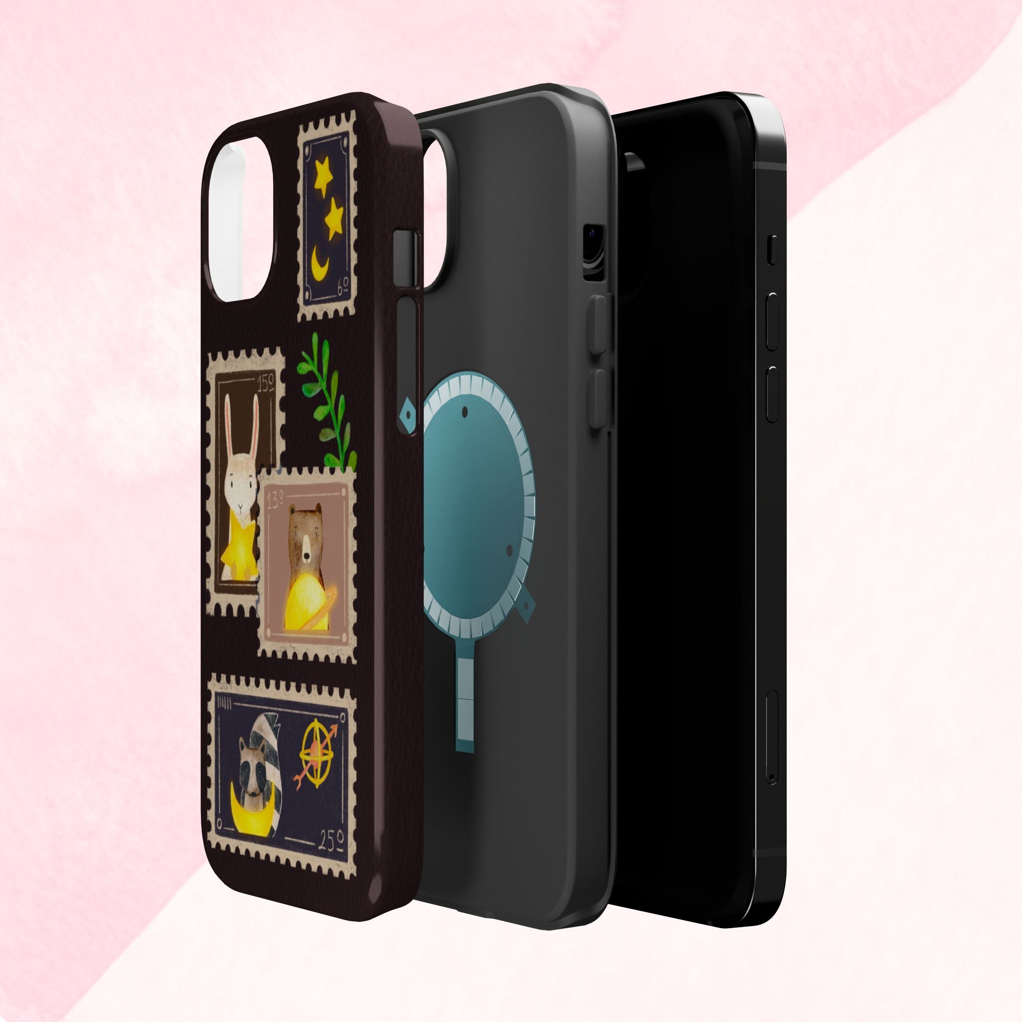 Cute Animal Stamp Phone Case, Quirky Gift for Animal Lovers, Personalized Case for Holidays, Unique Phone Accessory