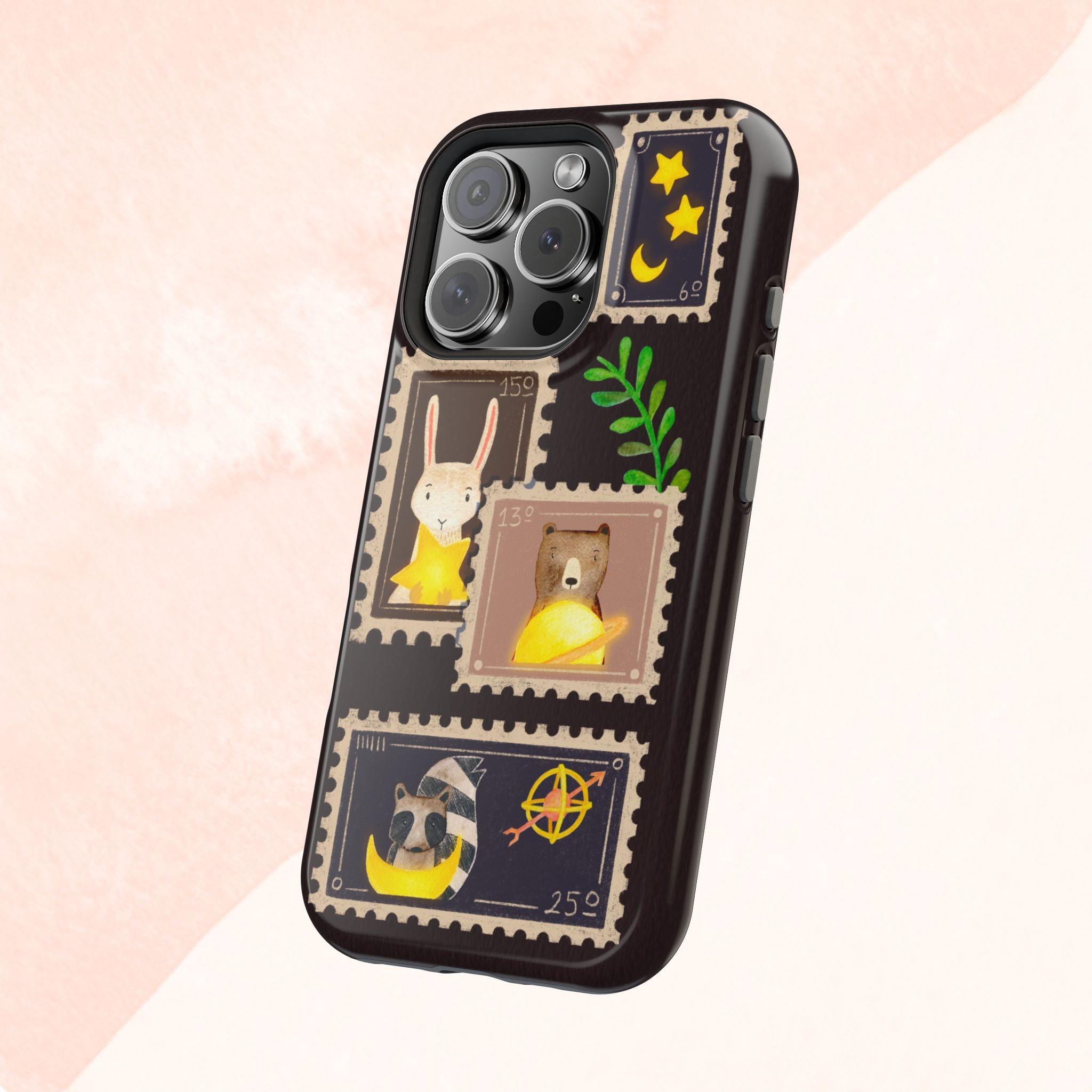 Cute Animal Stamp Phone Case, Quirky Gift for Animal Lovers, Personalized Case for Holidays, Unique Phone Accessory