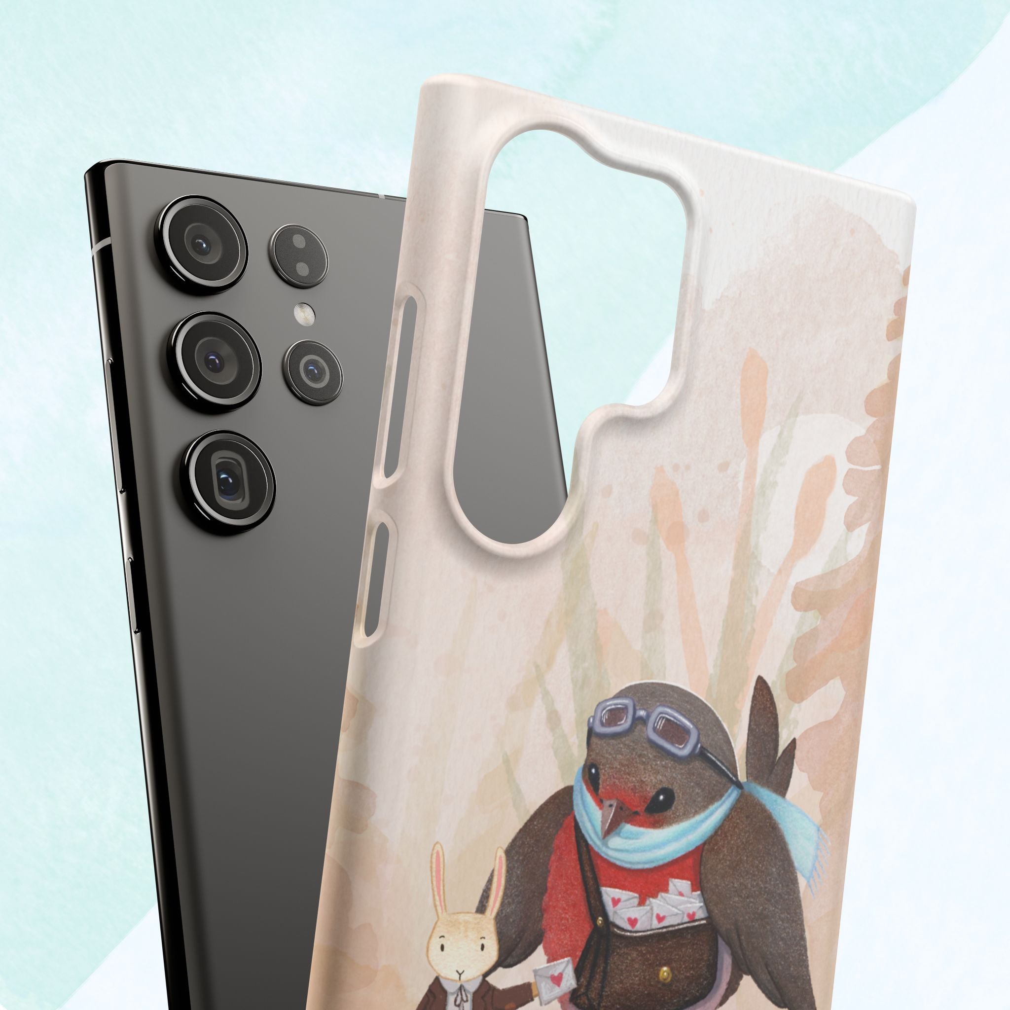 Whimsical Animal Snap Cases, Cute Phone Case, Handmade Bird and Bunny Design, Gift for Animal Lovers, Unique Smartphone Cover