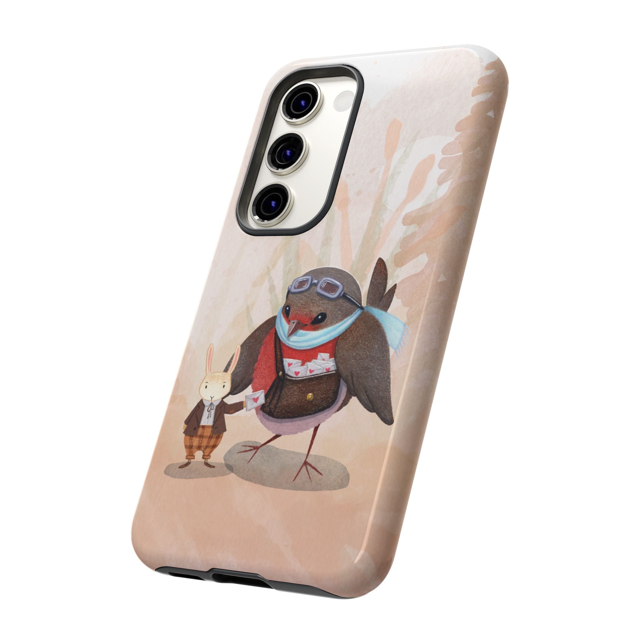 Whimsical Animal Phone Case, Cute Bird and Rabbit Design, Animal Lovers Gift, Nature-Themed Accessory, Eco-Friendly Tech Cover