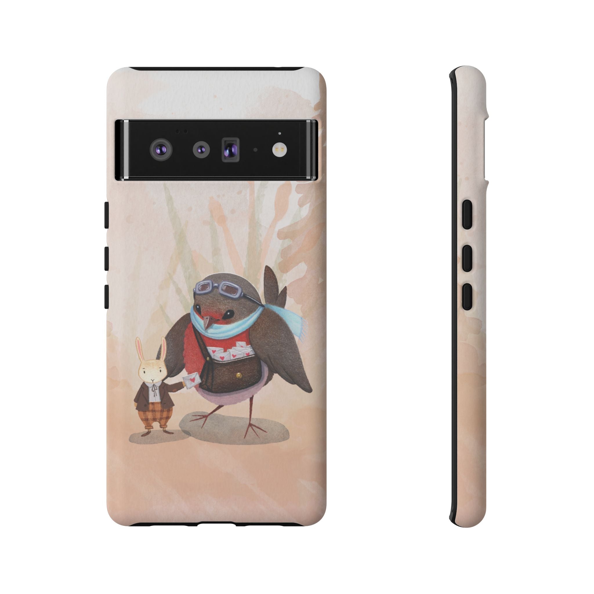 Whimsical Animal Phone Case, Cute Bird and Rabbit Design, Animal Lovers Gift, Nature-Themed Accessory, Eco-Friendly Tech Cover