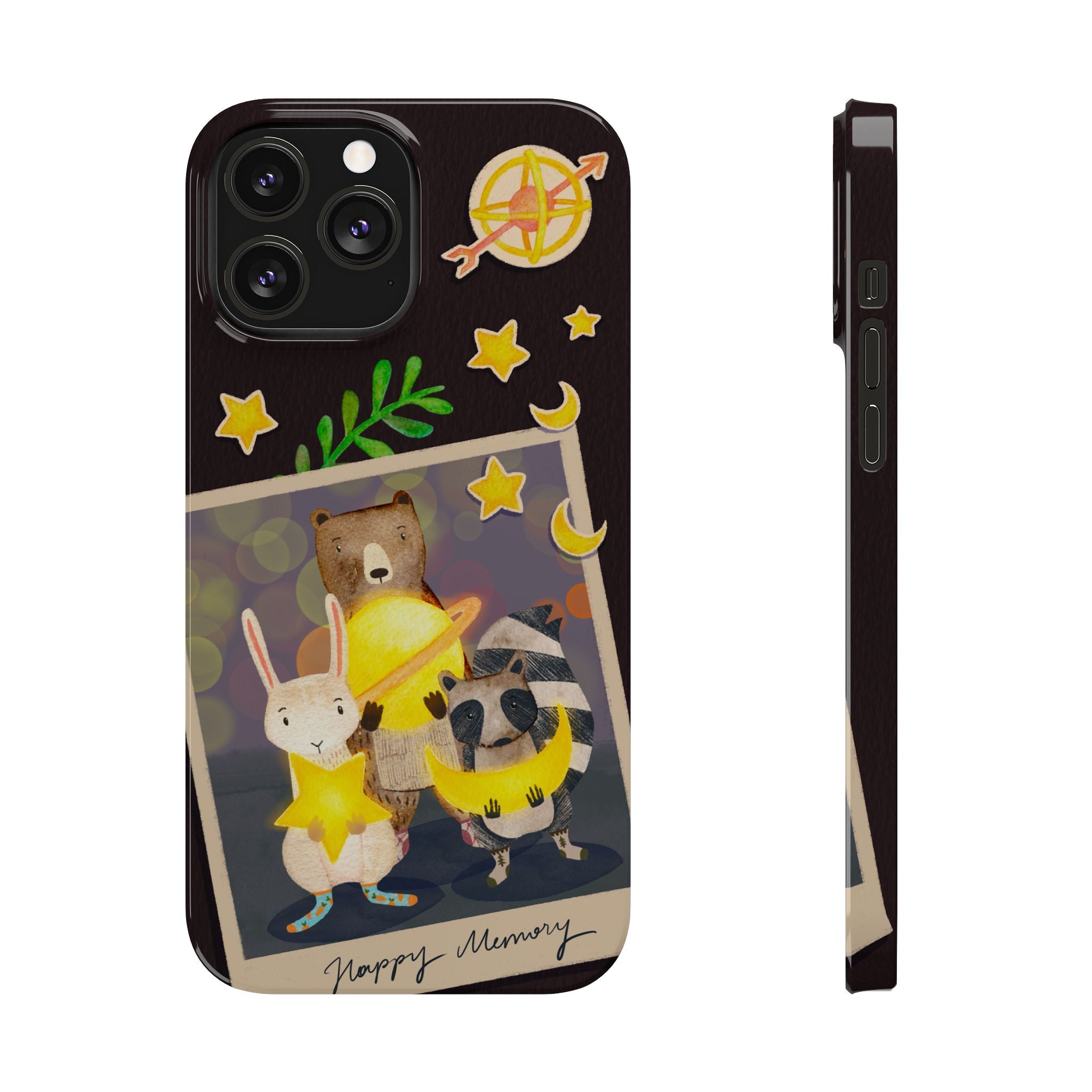 Happy Memory Animal Slim Case, Starry Night Friends iPhone Cover, Kawaii Photo Design, iPhone 8 9 X XR 12 13 14 15 16