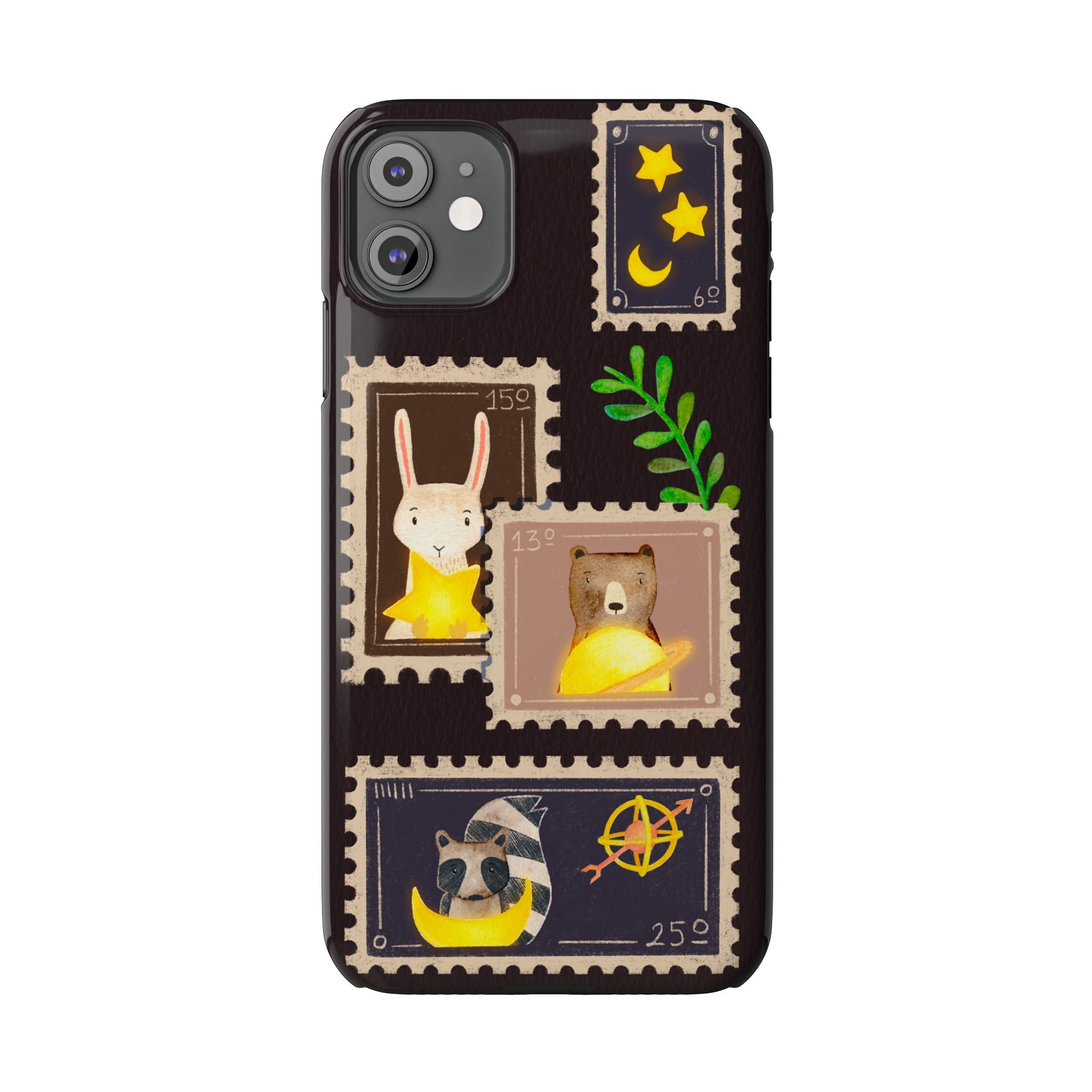 Woodland Stamp Vintage Style Glossy iPhone Case | Cute Phone Cover, Animal Lover Gift, Unique Birthday Gift, iPhone XR, 12, 13, 14, 15, 16