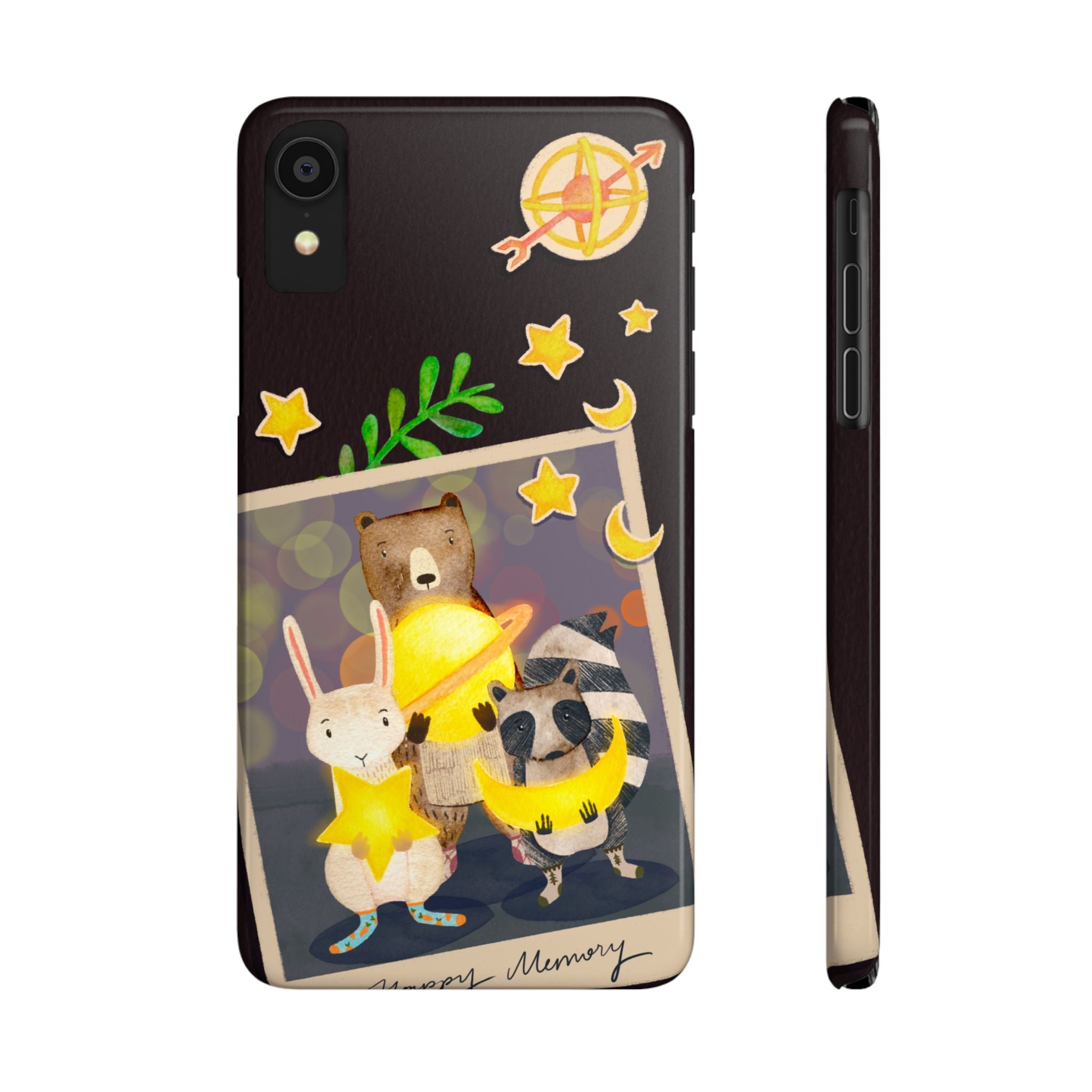Happy Memory Animal Slim Case, Starry Night Friends iPhone Cover, Kawaii Photo Design, iPhone 8 9 X XR 12 13 14 15 16