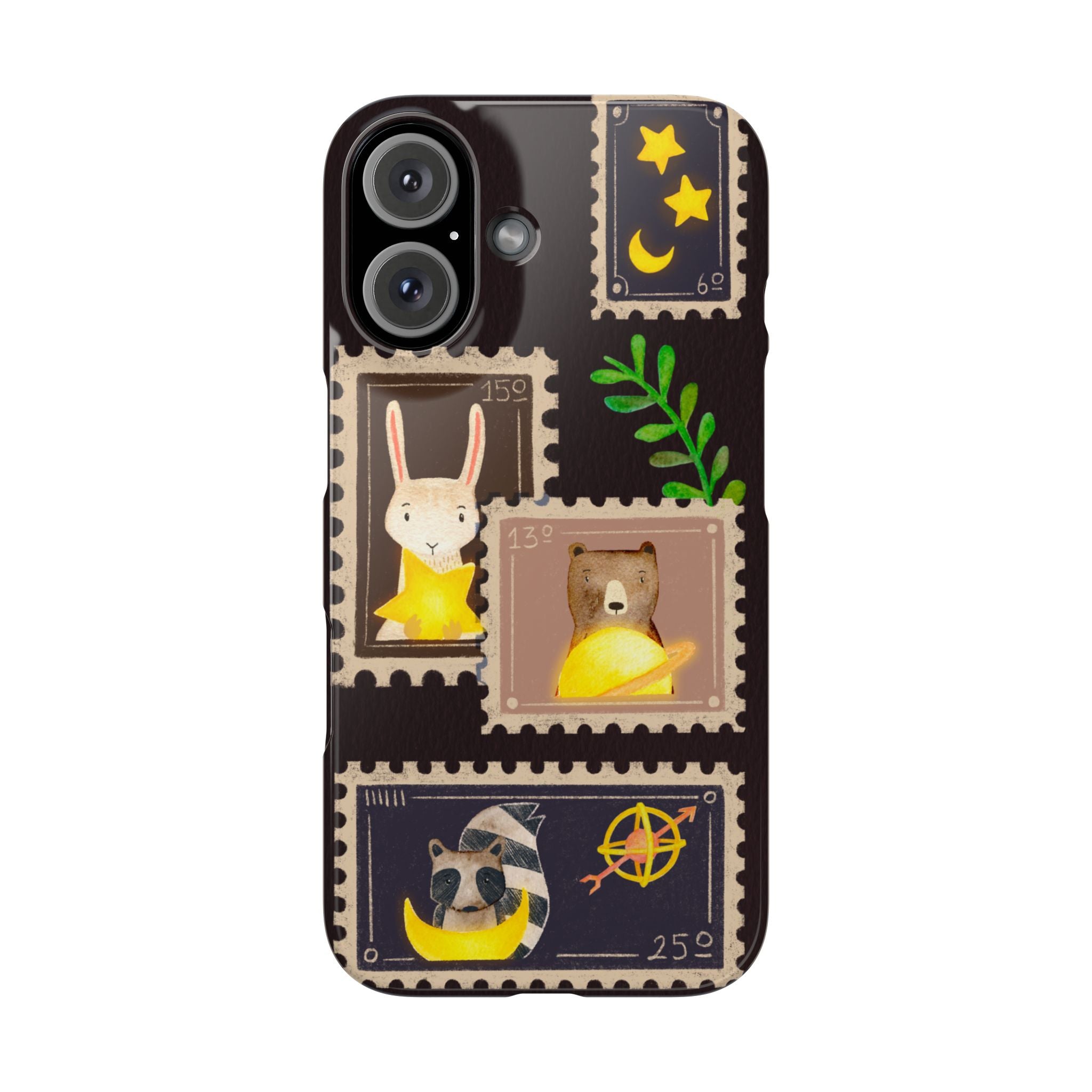 Woodland Stamp Vintage Style Glossy iPhone Case | Cute Phone Cover, Animal Lover Gift, Unique Birthday Gift, iPhone XR, 12, 13, 14, 15, 16