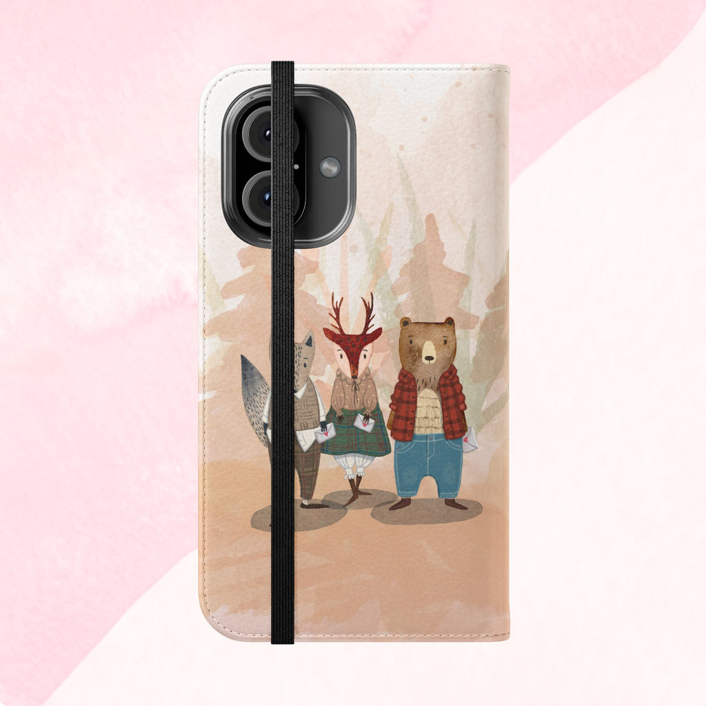 Whimsical Animal Flip Cases for Phones, Cute Woodland Creatures, Forest Friends Phone Cover, Animal Lover Gift, Phone Wallet