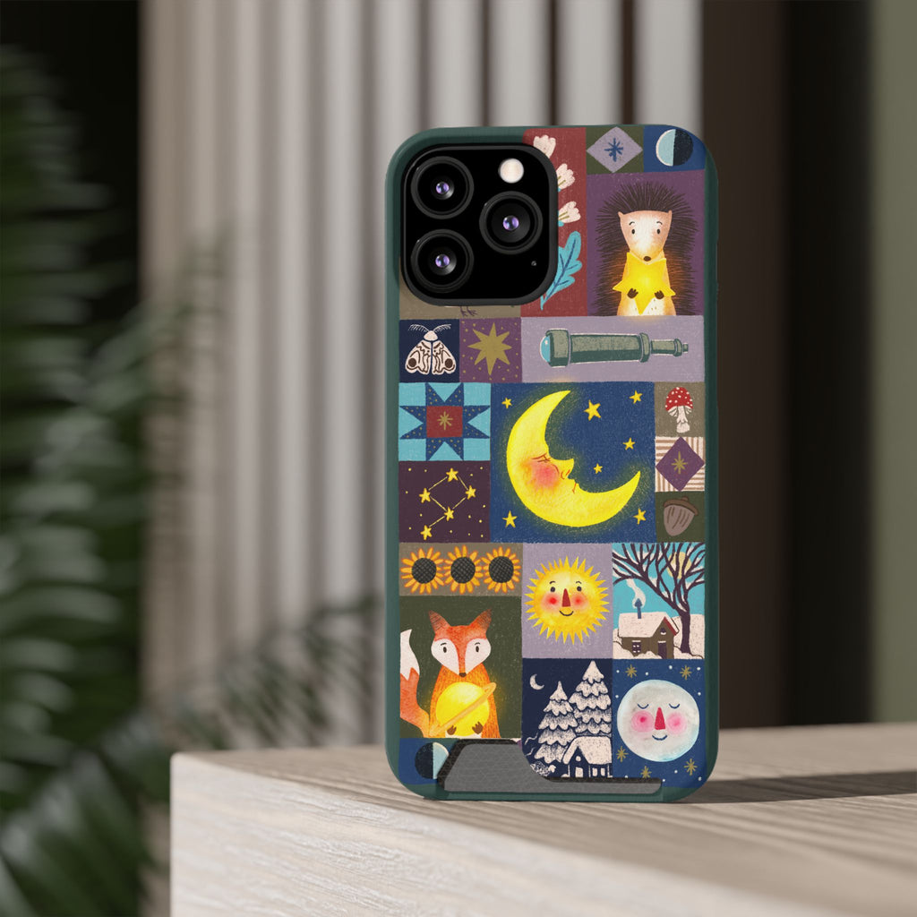 Magical Celestial Patchwork Phone Card Case - Cute Forest Animals Design, Perfect Gift for Nature Lovers, Kids & Adults, Ideal for Birthdays