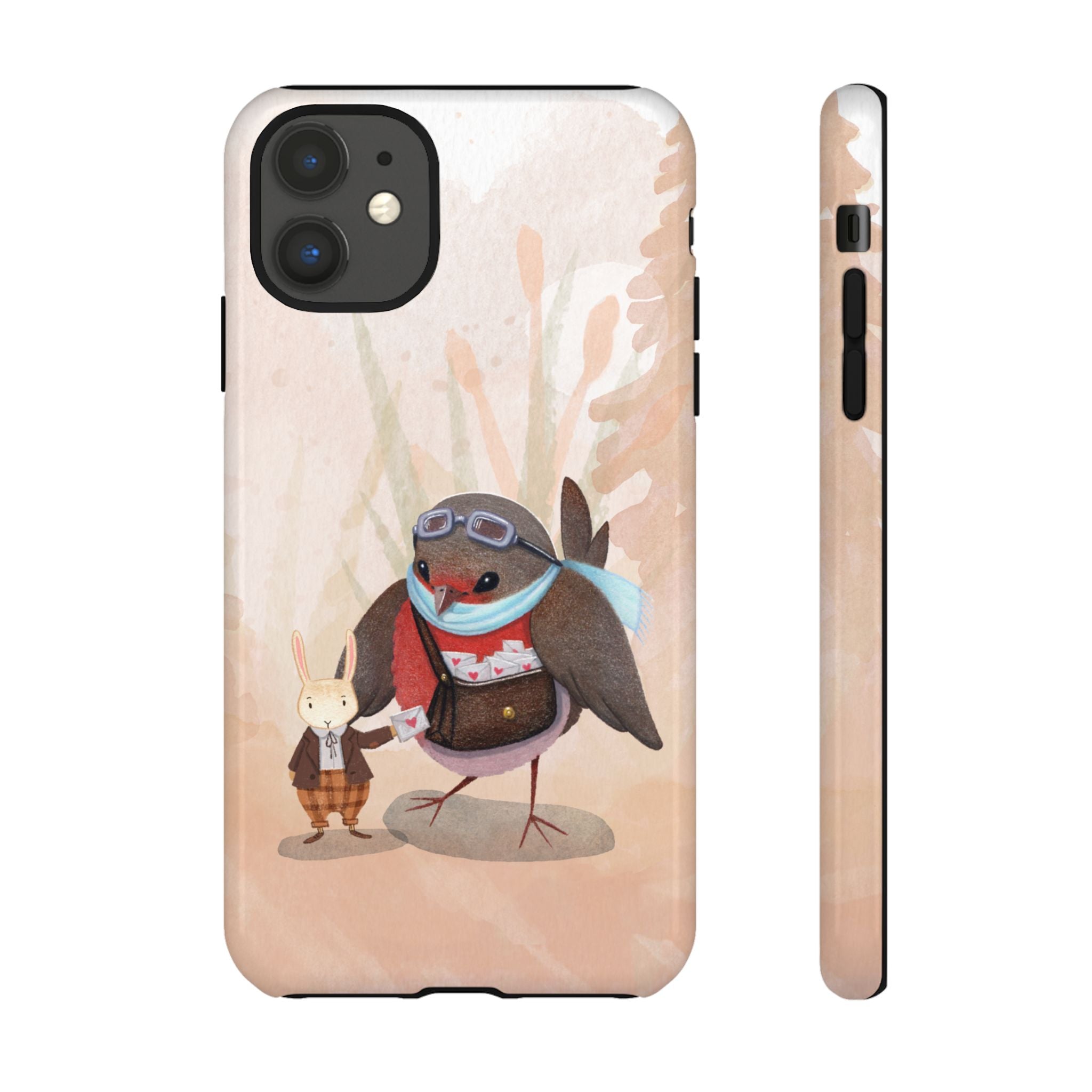 Whimsical Animal Phone Case, Cute Bird and Rabbit Design, Animal Lovers Gift, Nature-Themed Accessory, Eco-Friendly Tech Cover
