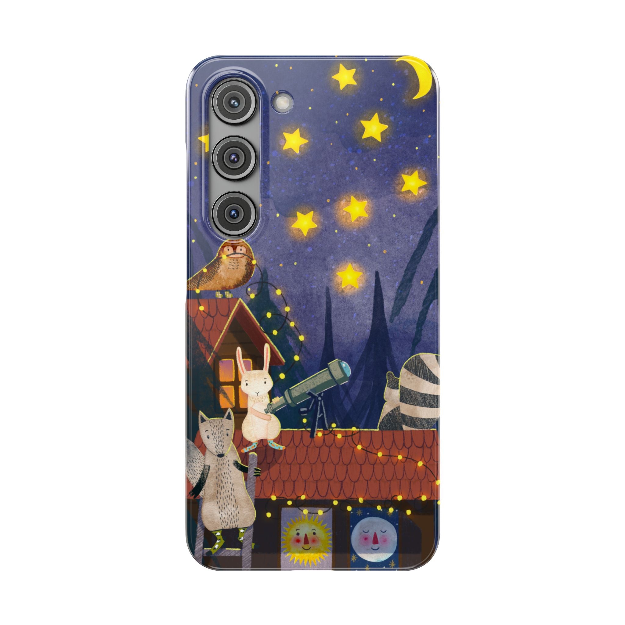 Stargazing Animals Slim iPhone Case, Night Sky Observatory Cover, Cute Forest Gift, Starry Night Gift, iPhone 16 15 14 13 12 11 X XR XS 8 7