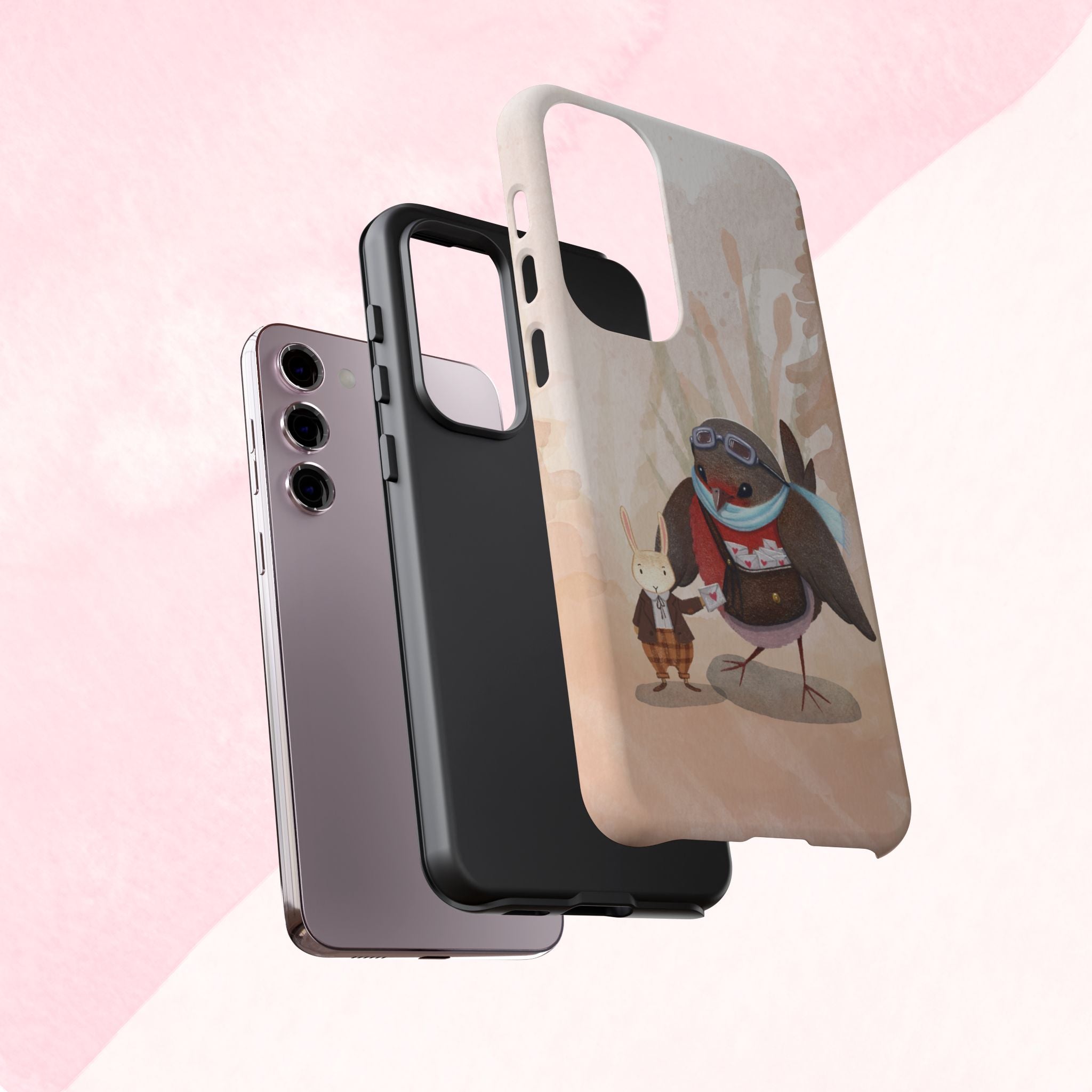 Whimsical Animal Phone Case, Cute Bird and Rabbit Design, Animal Lovers Gift, Nature-Themed Accessory, Eco-Friendly Tech Cover