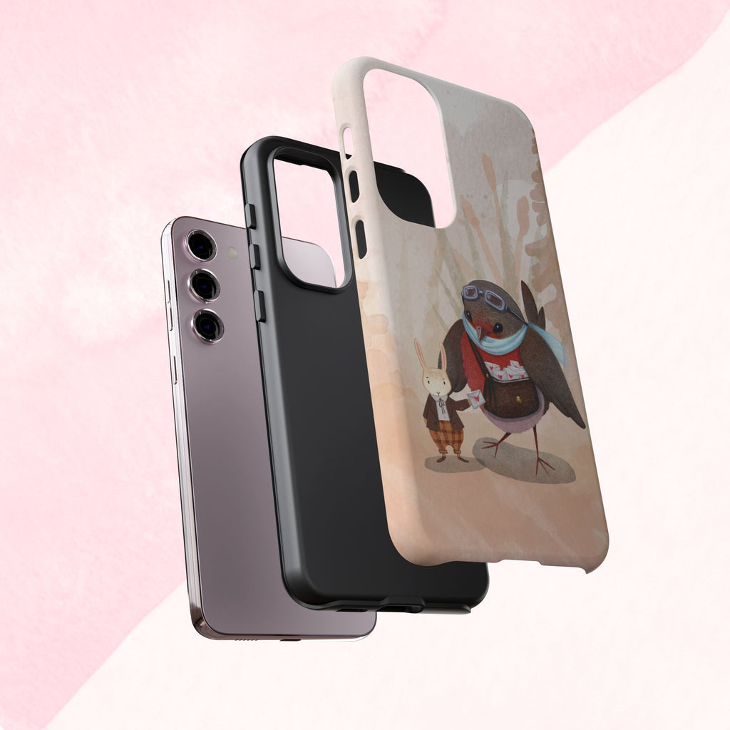 Whimsical Animal Phone Case, Cute Bird and Rabbit Design, Animal Lovers Gift, Nature-Themed Accessory, Eco-Friendly Tech Cover