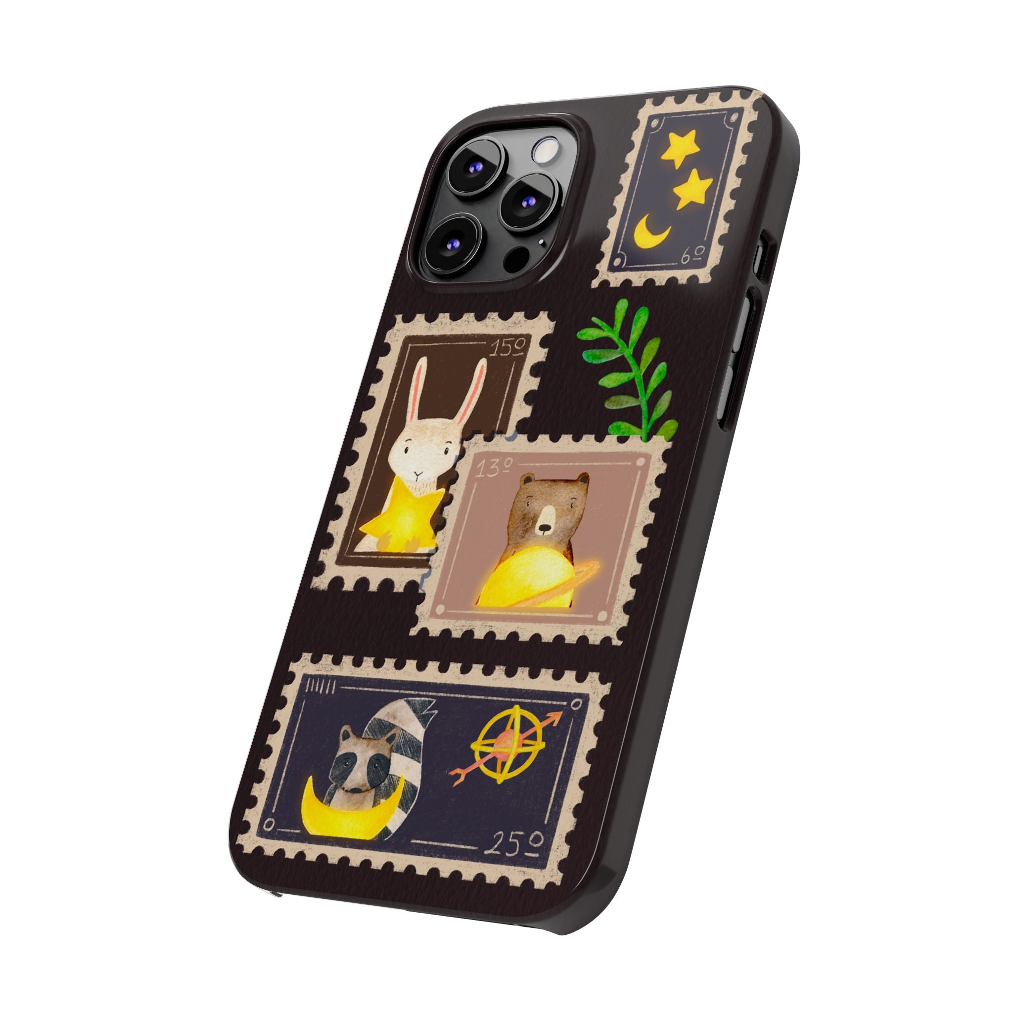 Woodland Stamp Vintage Style Glossy iPhone Case | Cute Phone Cover, Animal Lover Gift, Unique Birthday Gift, iPhone XR, 12, 13, 14, 15, 16