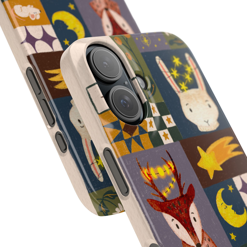 Holiday Night Sky Slim Case, Cute Forest Creatures iPhone Cover, Bunny Deer Moose, iPhone 7 8 X XR XS 11 12 13 14 15 16
