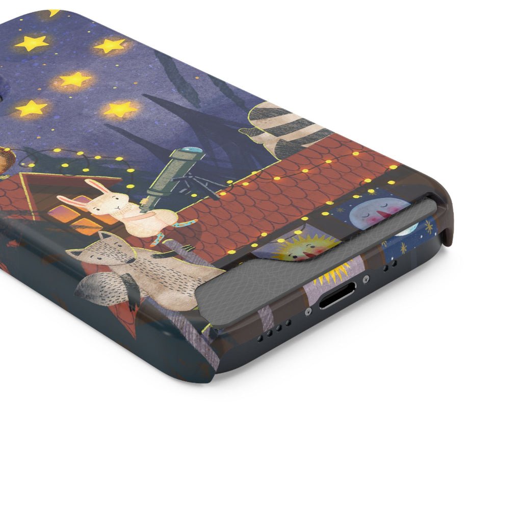 Stargazing Animals Phone Case With Card Holder - Cute Animal Design for Kids, Gift for Urban Explorers, Night Sky Vibes, Fun Accessory