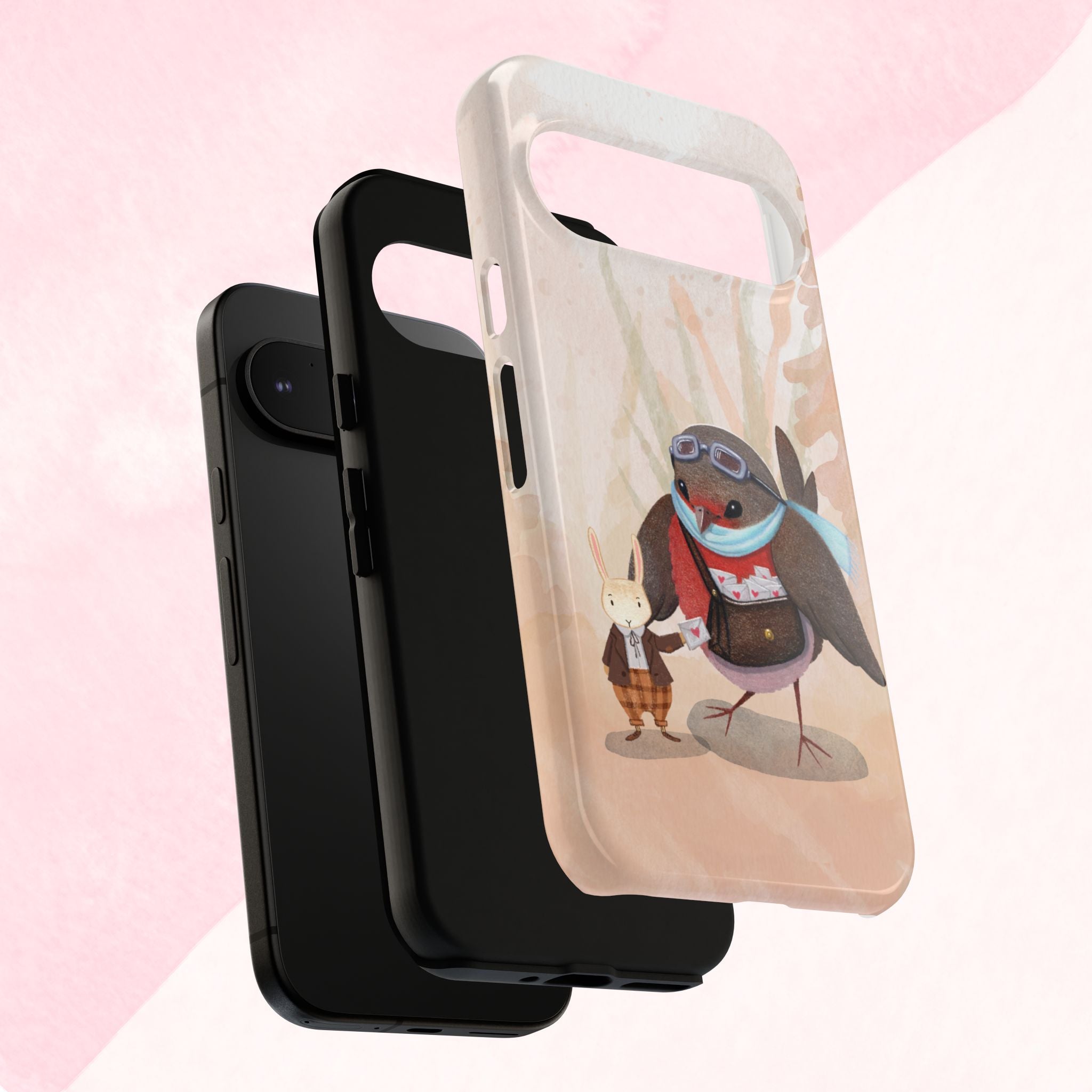 Whimsical Animal Phone Case, Cute Bird and Rabbit Design, Animal Lovers Gift, Nature-Themed Accessory, Eco-Friendly Tech Cover