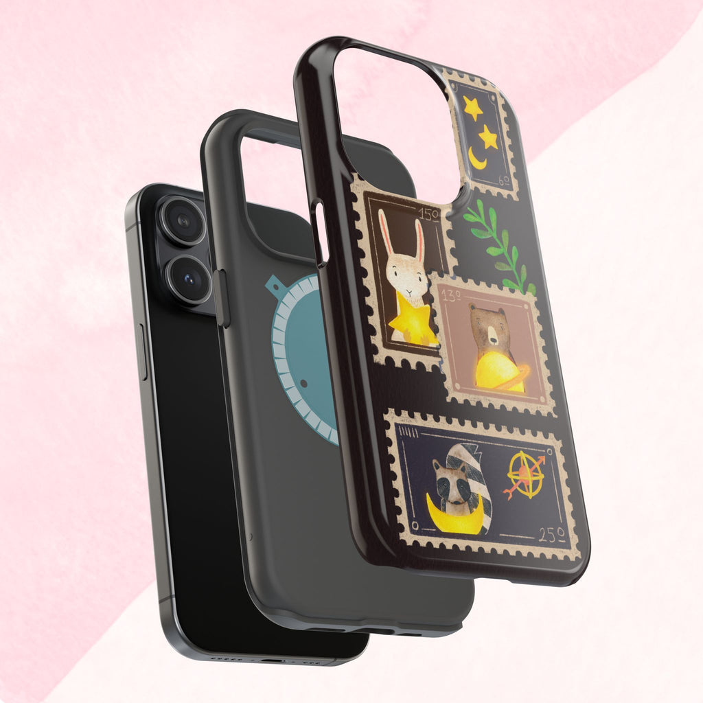 Cute Animal Stamp Phone Case, Quirky Gift for Animal Lovers, Personalized Case for Holidays, Unique Phone Accessory