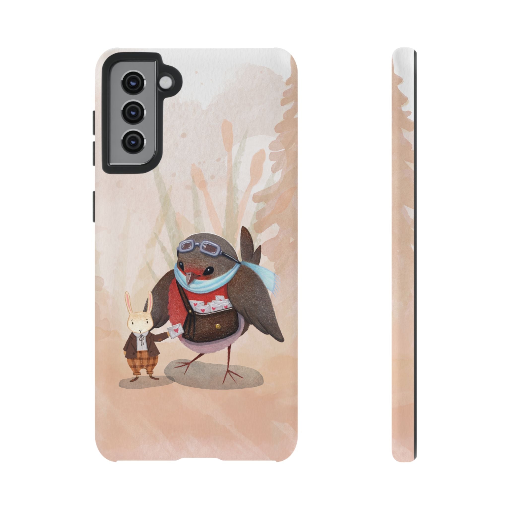 Whimsical Animal Phone Case, Cute Bird and Rabbit Design, Animal Lovers Gift, Nature-Themed Accessory, Eco-Friendly Tech Cover