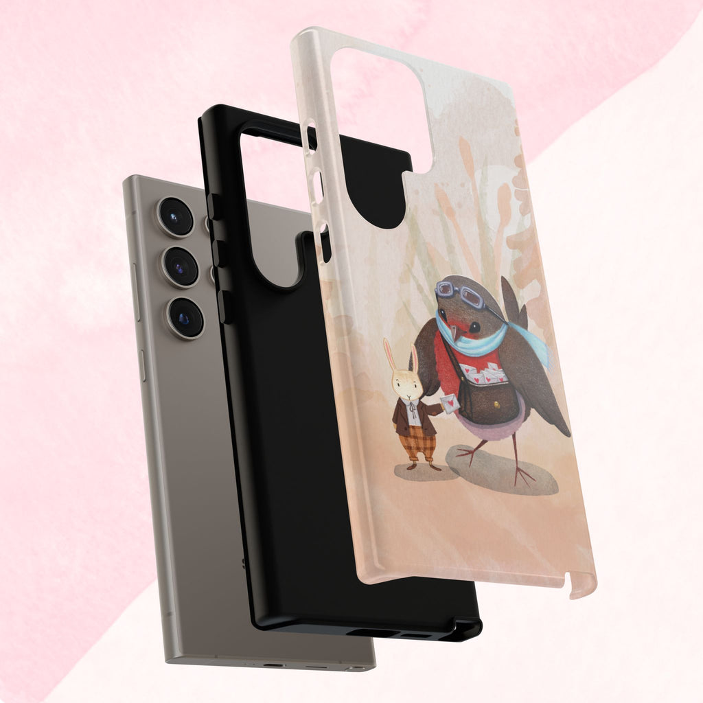 Whimsical Animal Phone Case, Cute Bird and Rabbit Design, Animal Lovers Gift, Nature-Themed Accessory, Eco-Friendly Tech Cover