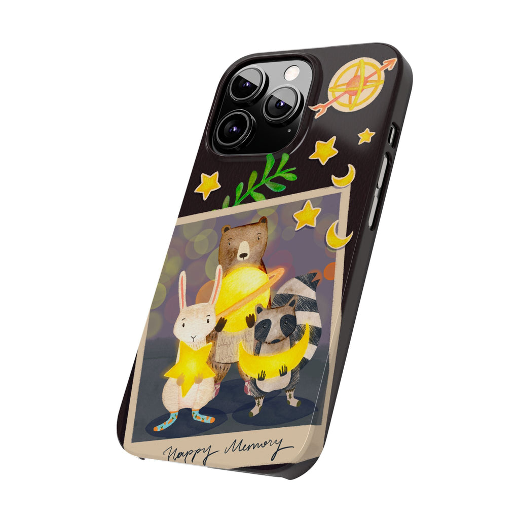 Happy Memory Animal Slim Case, Starry Night Friends iPhone Cover, Kawaii Photo Design, iPhone 8 9 X XR 12 13 14 15 16