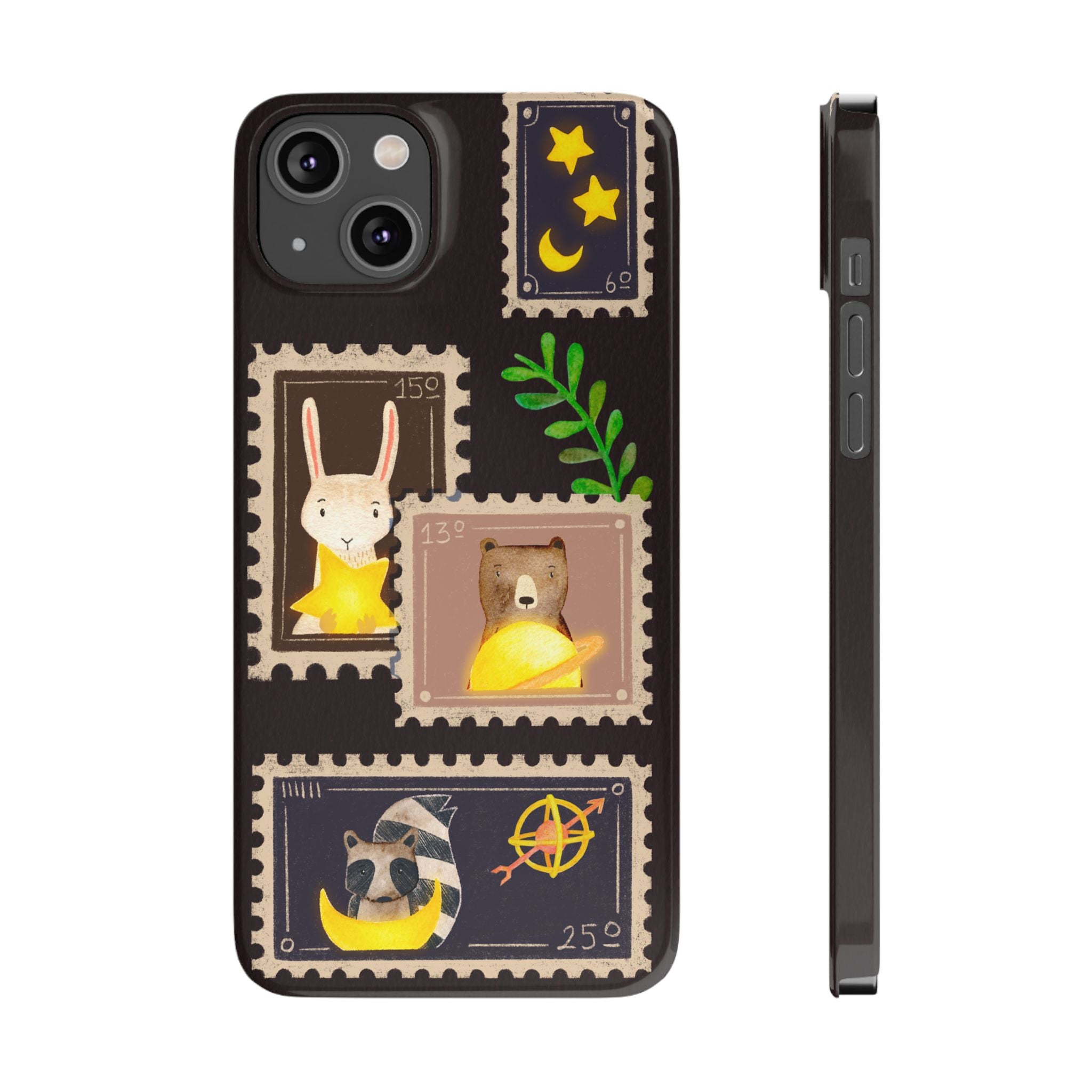 Woodland Stamp Vintage Style Glossy iPhone Case | Cute Phone Cover, Animal Lover Gift, Unique Birthday Gift, iPhone XR, 12, 13, 14, 15, 16