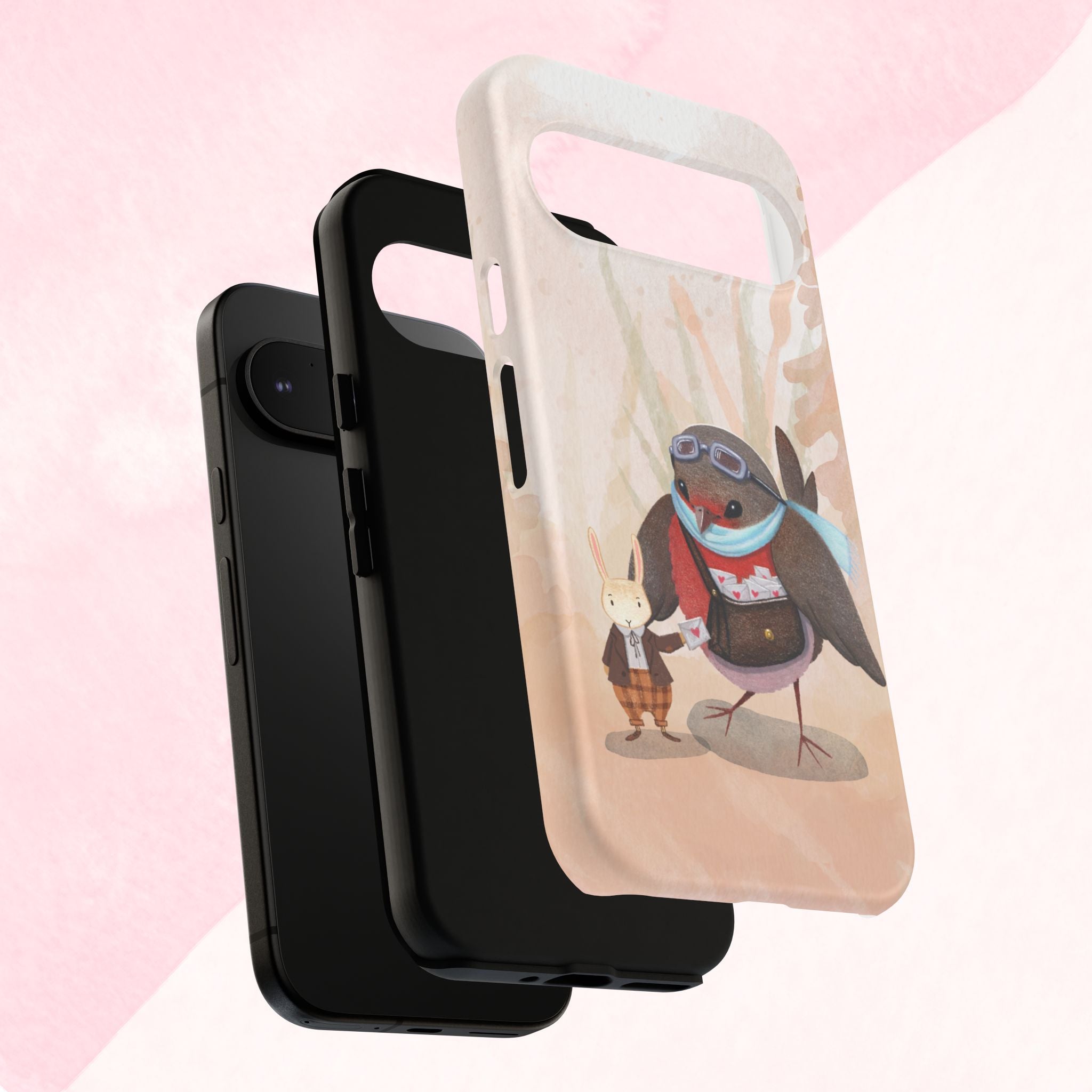 Whimsical Animal Phone Case, Cute Bird and Rabbit Design, Animal Lovers Gift, Nature-Themed Accessory, Eco-Friendly Tech Cover