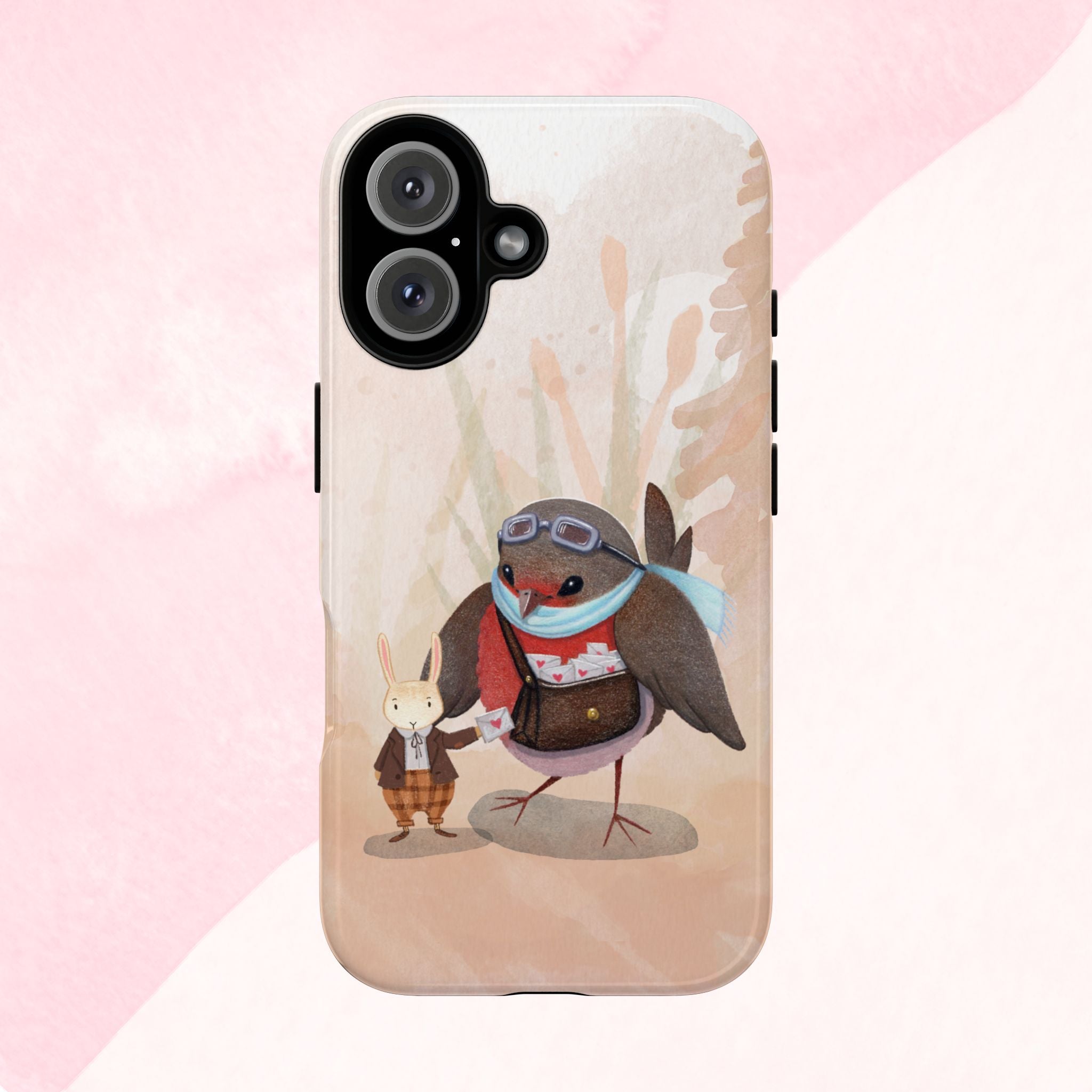 Whimsical Animal Phone Case, Cute Bird and Rabbit Design, Animal Lovers Gift, Nature-Themed Accessory, Eco-Friendly Tech Cover