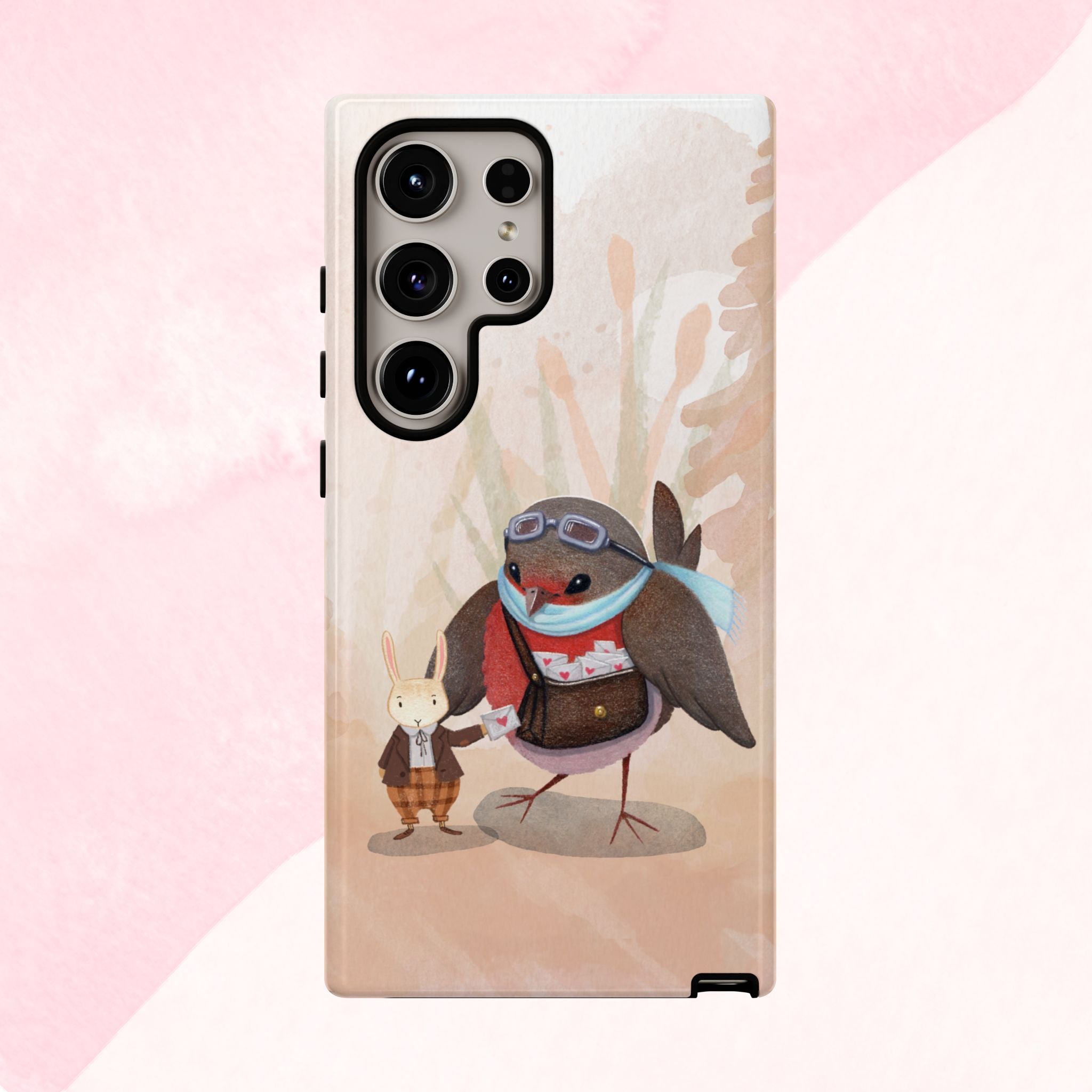 Whimsical Animal Phone Case, Cute Bird and Rabbit Design, Animal Lovers Gift, Nature-Themed Accessory, Eco-Friendly Tech Cover
