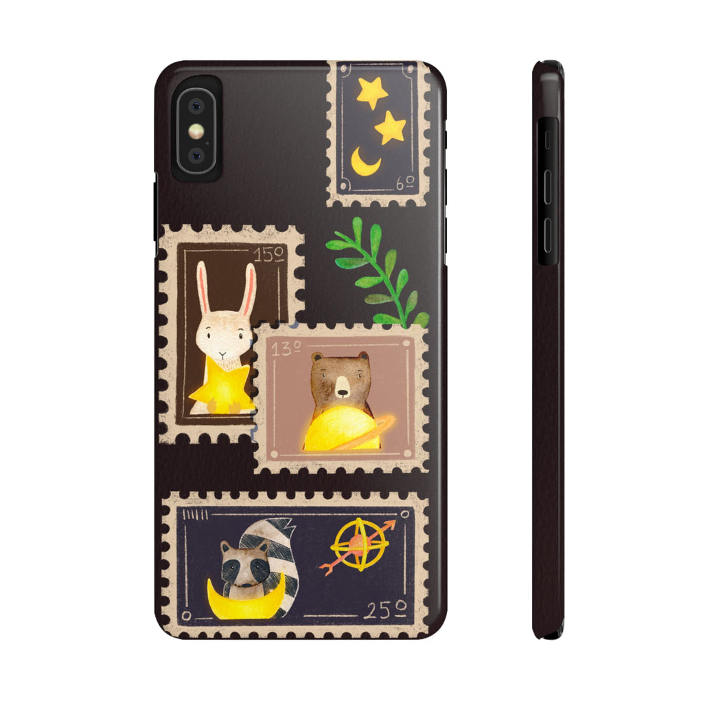 Woodland Stamp Vintage Style Glossy iPhone Case | Cute Phone Cover, Animal Lover Gift, Unique Birthday Gift, iPhone XR, 12, 13, 14, 15, 16