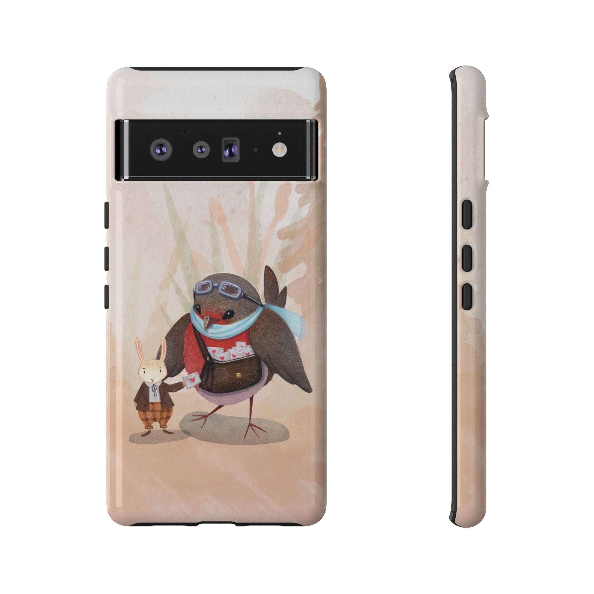 Whimsical Animal Phone Case, Cute Bird and Rabbit Design, Animal Lovers Gift, Nature-Themed Accessory, Eco-Friendly Tech Cover