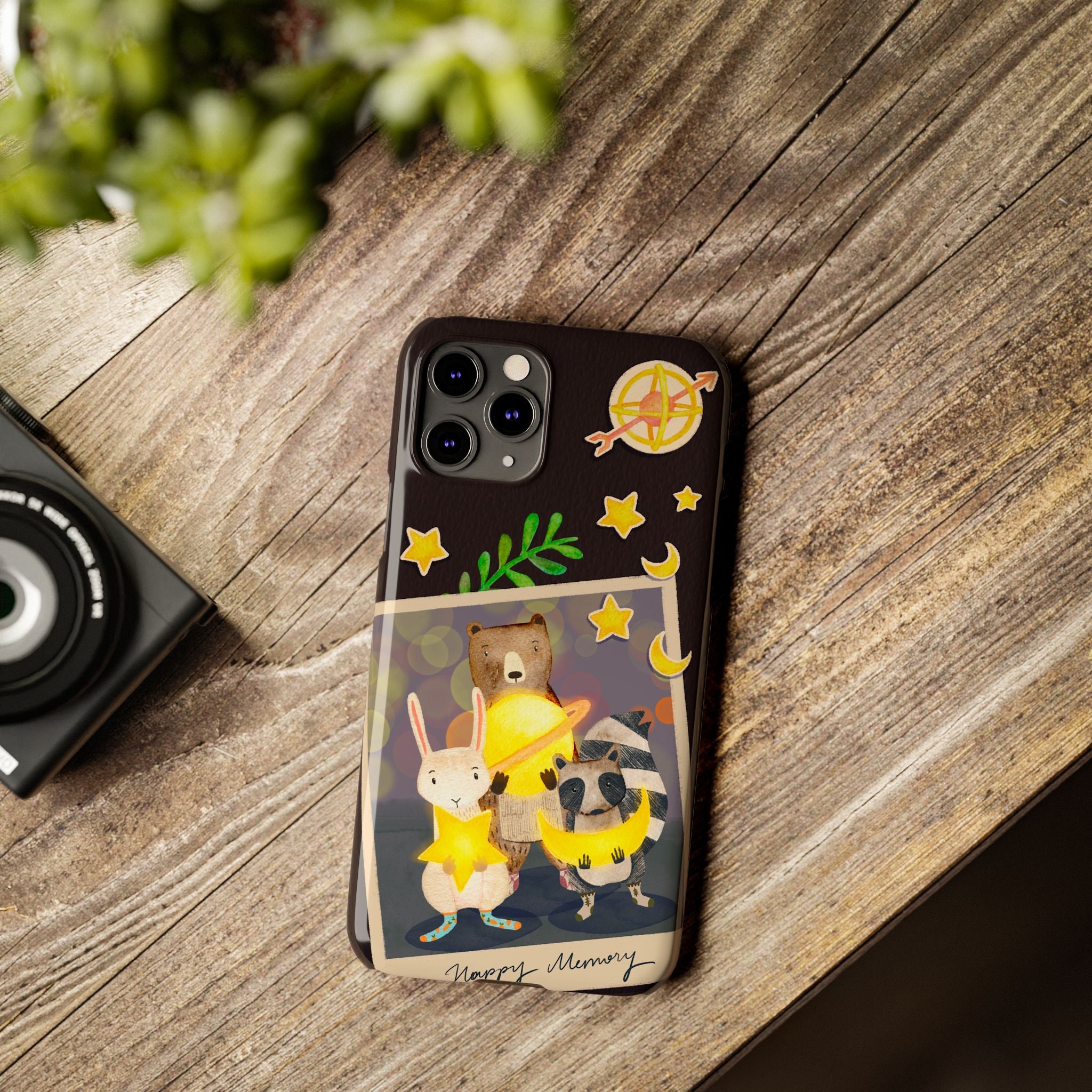 Happy Memory Animal Slim Case, Starry Night Friends iPhone Cover, Kawaii Photo Design, iPhone 8 9 X XR 12 13 14 15 16