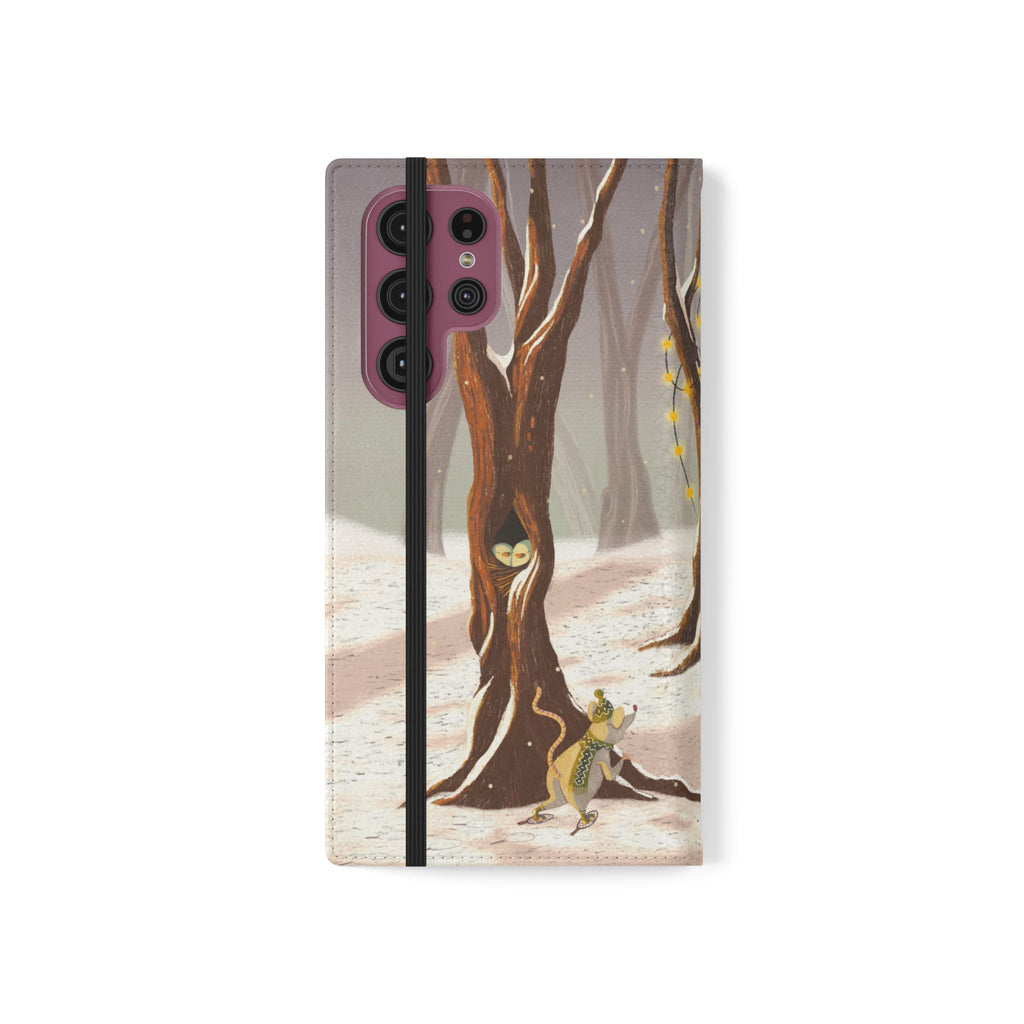 Winter Forest Tea Party Wallet Case, Woodland Animals Phone Flip Cover, Vegan Leather Case, iPhone 11 12 13 14 15 16, Galaxy Ultra S21 S22