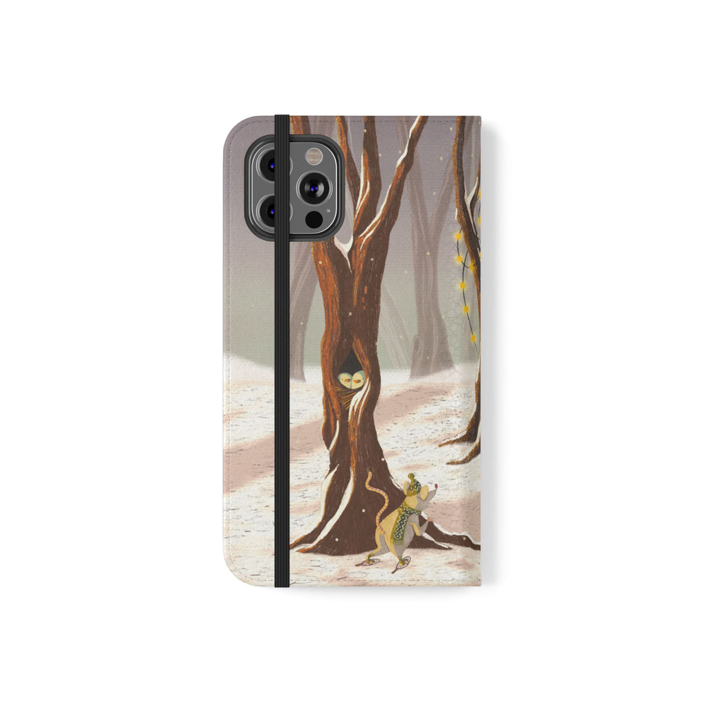 Winter Forest Tea Party Wallet Case, Woodland Animals Phone Flip Cover, Vegan Leather Case, iPhone 11 12 13 14 15 16, Galaxy Ultra S21 S22