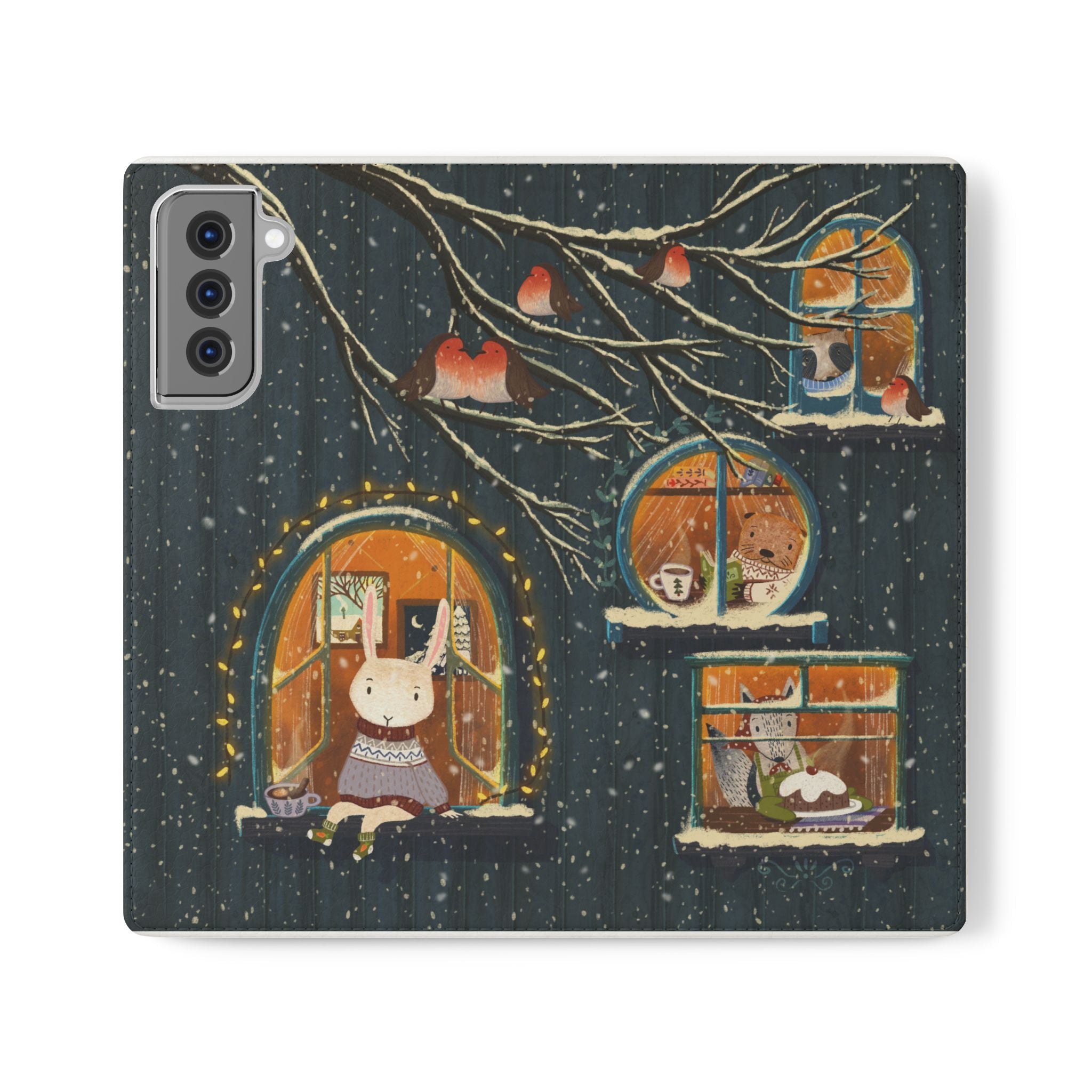 Cozy Winter Cottage Wallet Case, Cute Animals Flip Cover, Vegan Leather, Cozy Vibes, Gift Idea for iPhone 11 12 13 14 15 16, Galaxy S21 S22