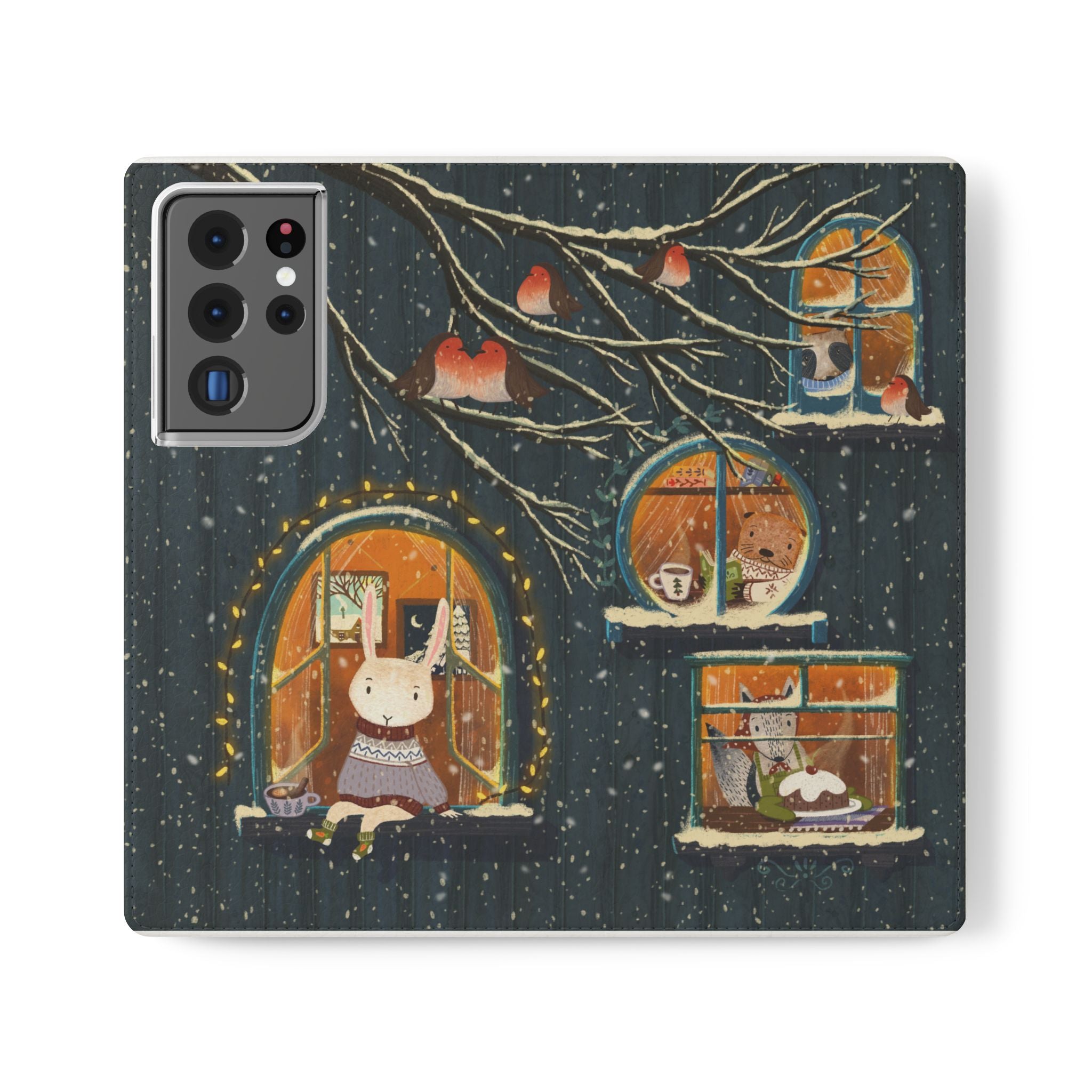 Cozy Winter Cottage Wallet Case, Cute Animals Flip Cover, Vegan Leather, Cozy Vibes, Gift Idea for iPhone 11 12 13 14 15 16, Galaxy S21 S22