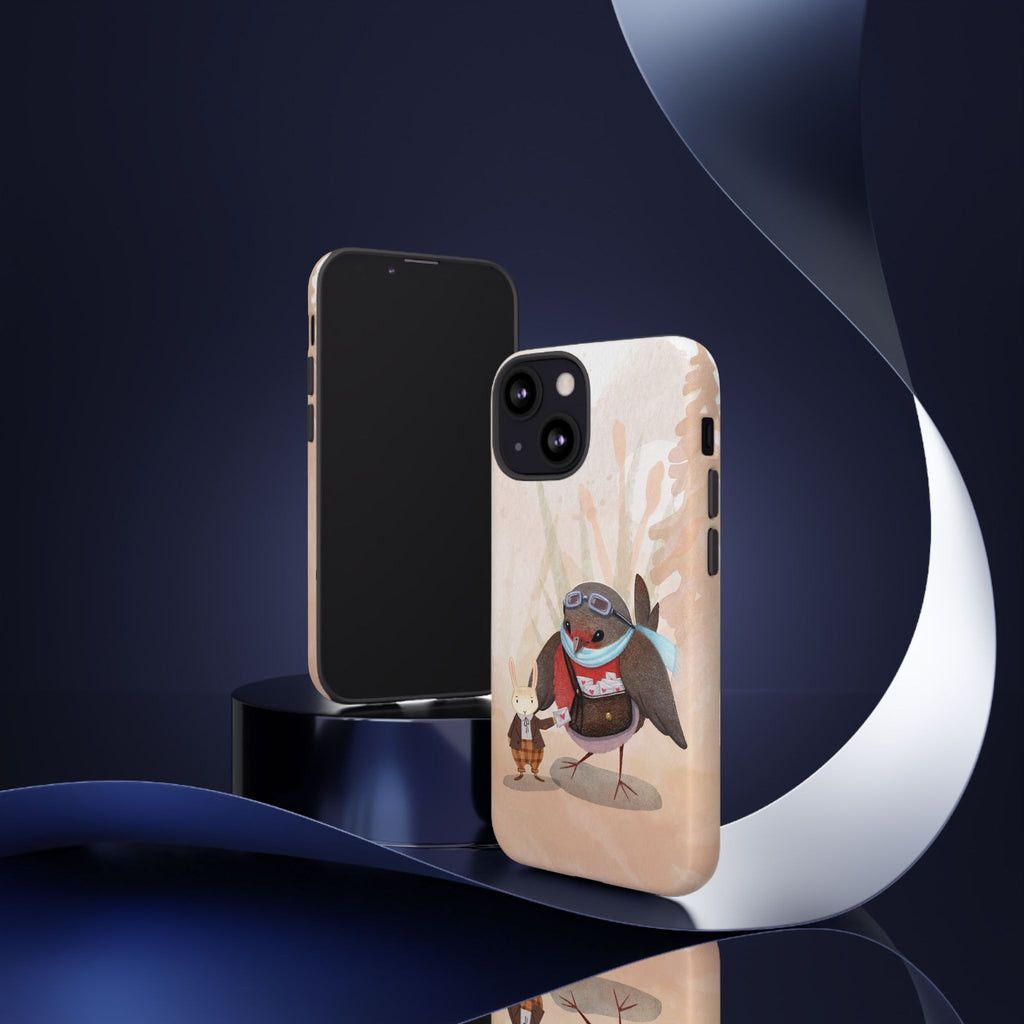 Whimsical Animal Phone Case, Cute Bird and Rabbit Design, Animal Lovers Gift, Nature-Themed Accessory, Eco-Friendly Tech Cover