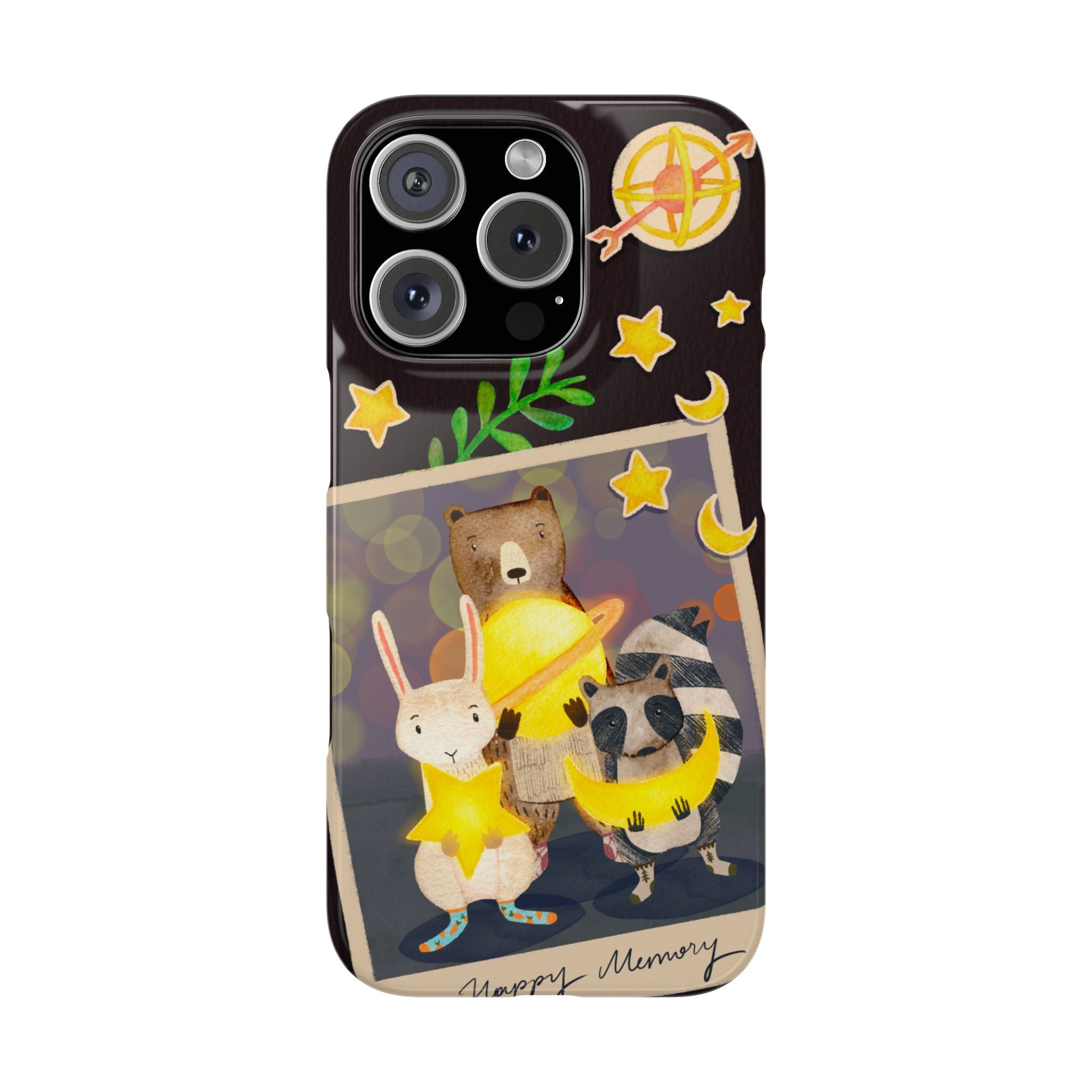 Happy Memory Animal Slim Case, Starry Night Friends iPhone Cover, Kawaii Photo Design, iPhone 8 9 X XR 12 13 14 15 16