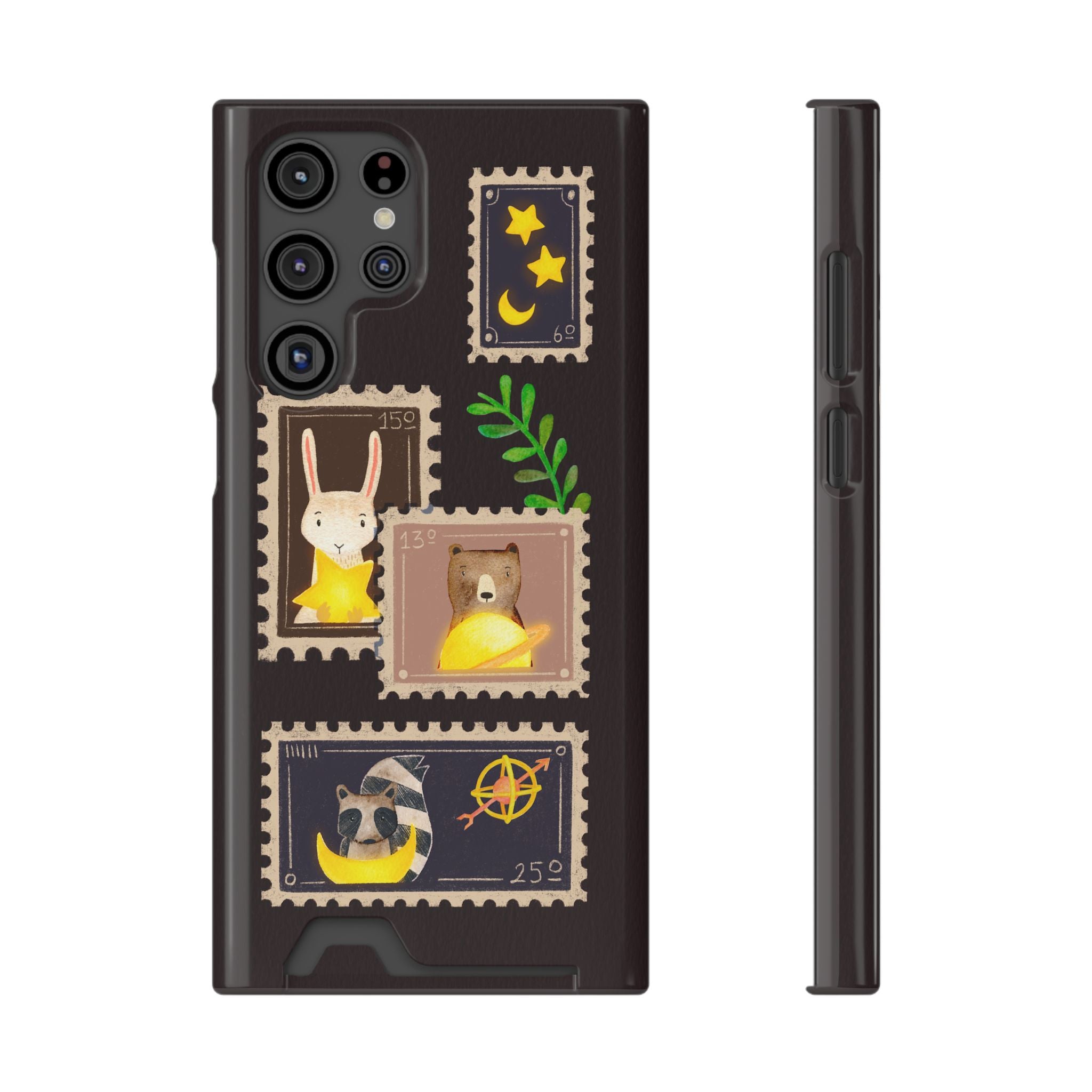 Animal Phone Case with Card Holder - Cute Raccoon, Bear & Bunny Design for iPhone 13 Samsung Galaxy S21/S22 - Pet Lovers Night Sky Style