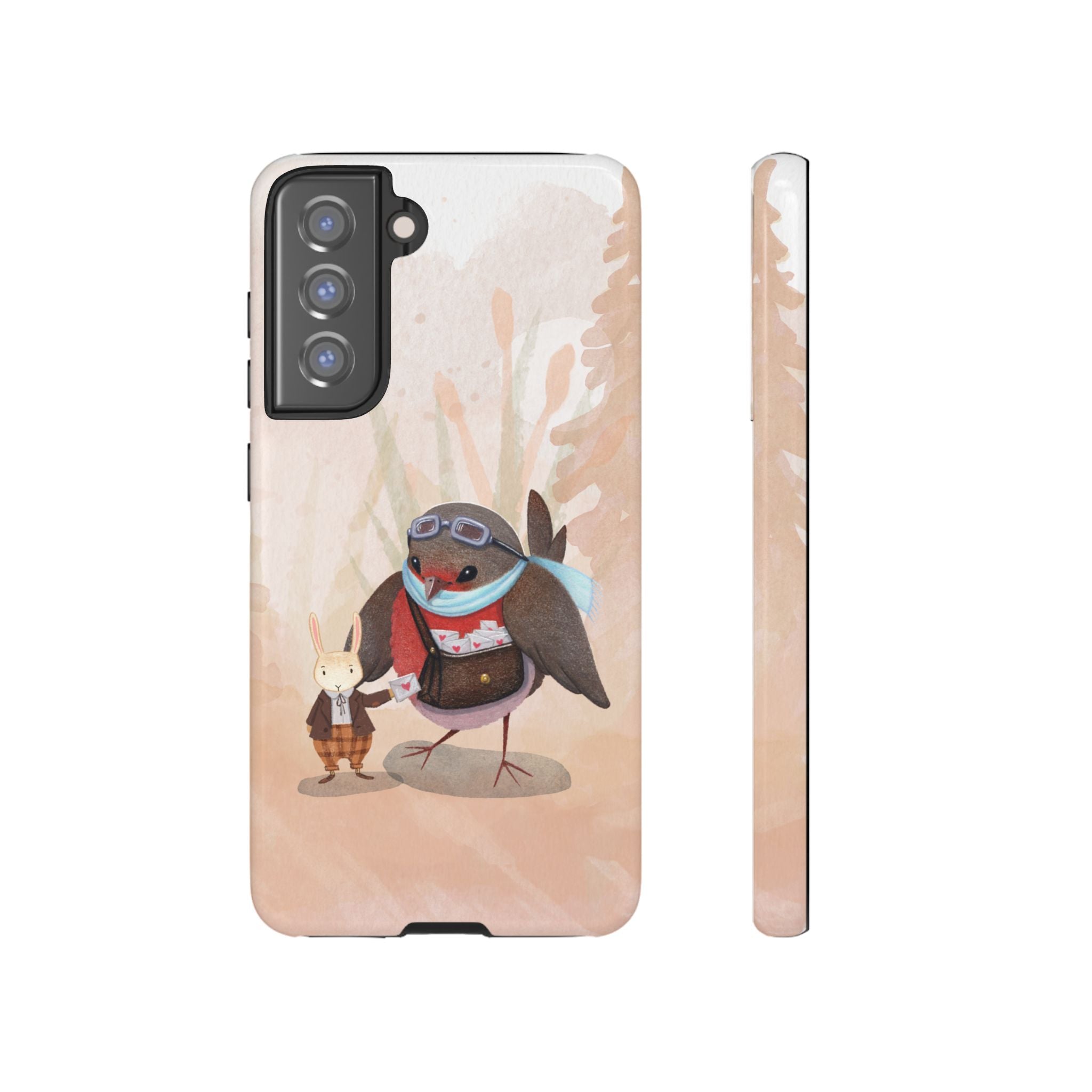 Whimsical Animal Phone Case, Cute Bird and Rabbit Design, Animal Lovers Gift, Nature-Themed Accessory, Eco-Friendly Tech Cover