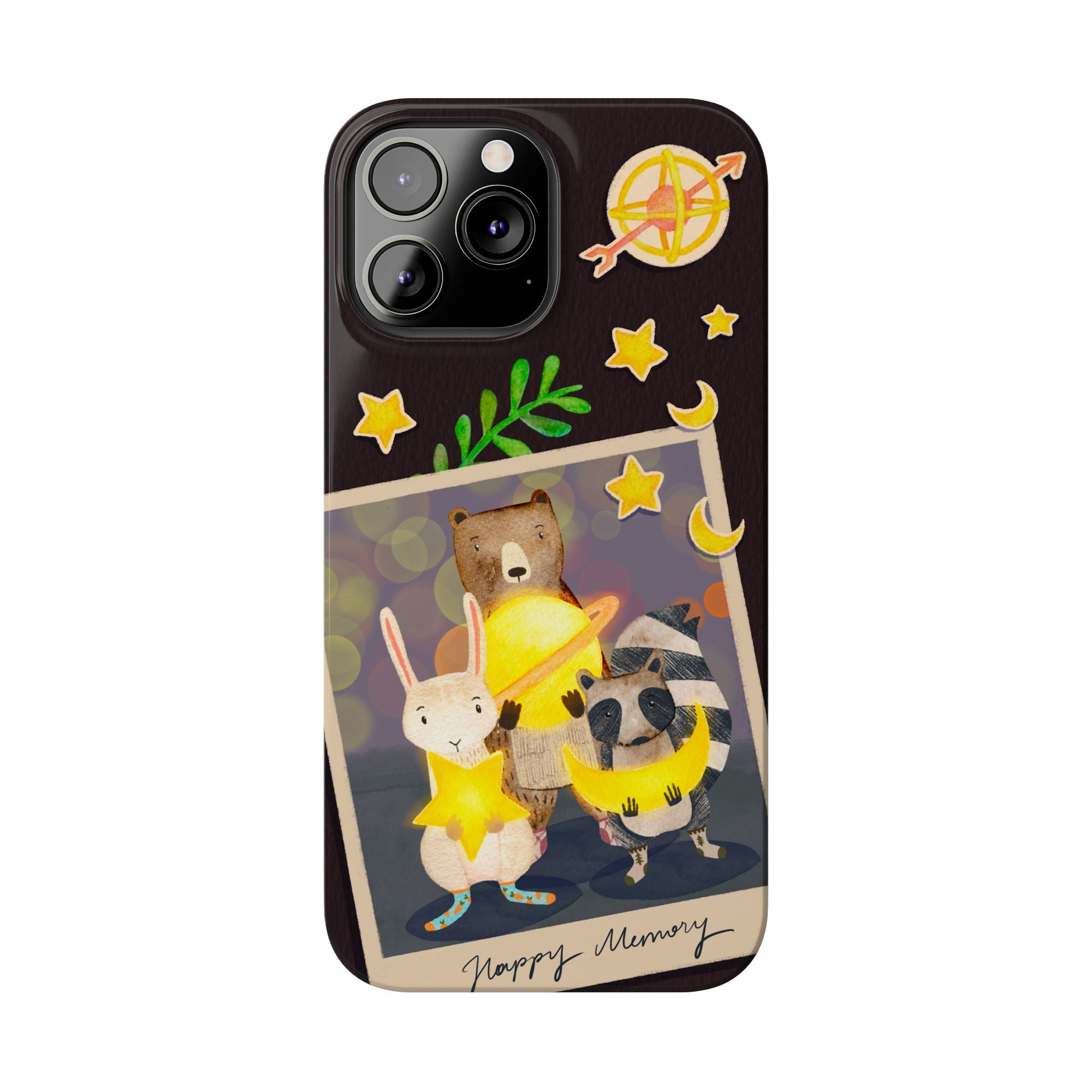Happy Memory Animal Slim Case, Starry Night Friends iPhone Cover, Kawaii Photo Design, iPhone 8 9 X XR 12 13 14 15 16