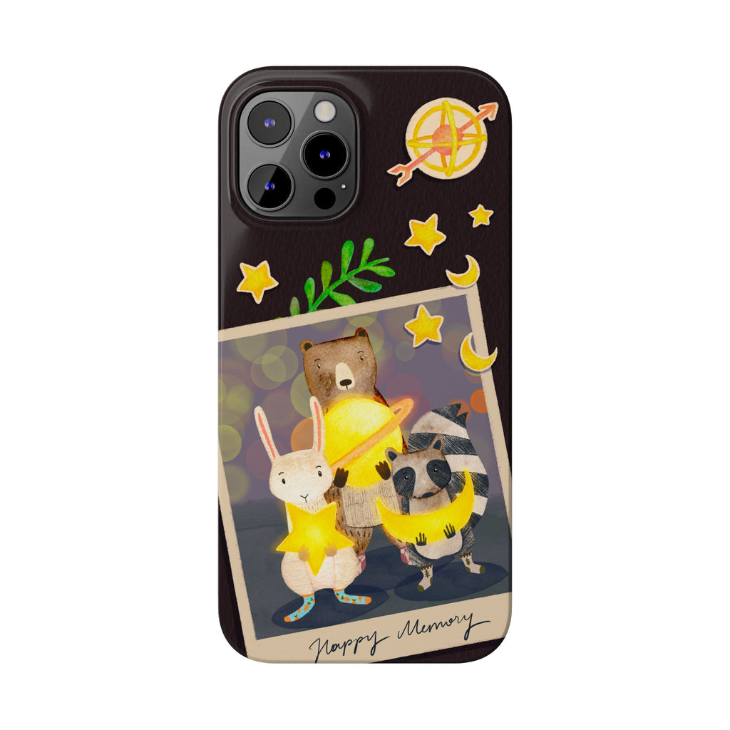 Happy Memory Animal Slim Case, Starry Night Friends iPhone Cover, Kawaii Photo Design, iPhone 8 9 X XR 12 13 14 15 16