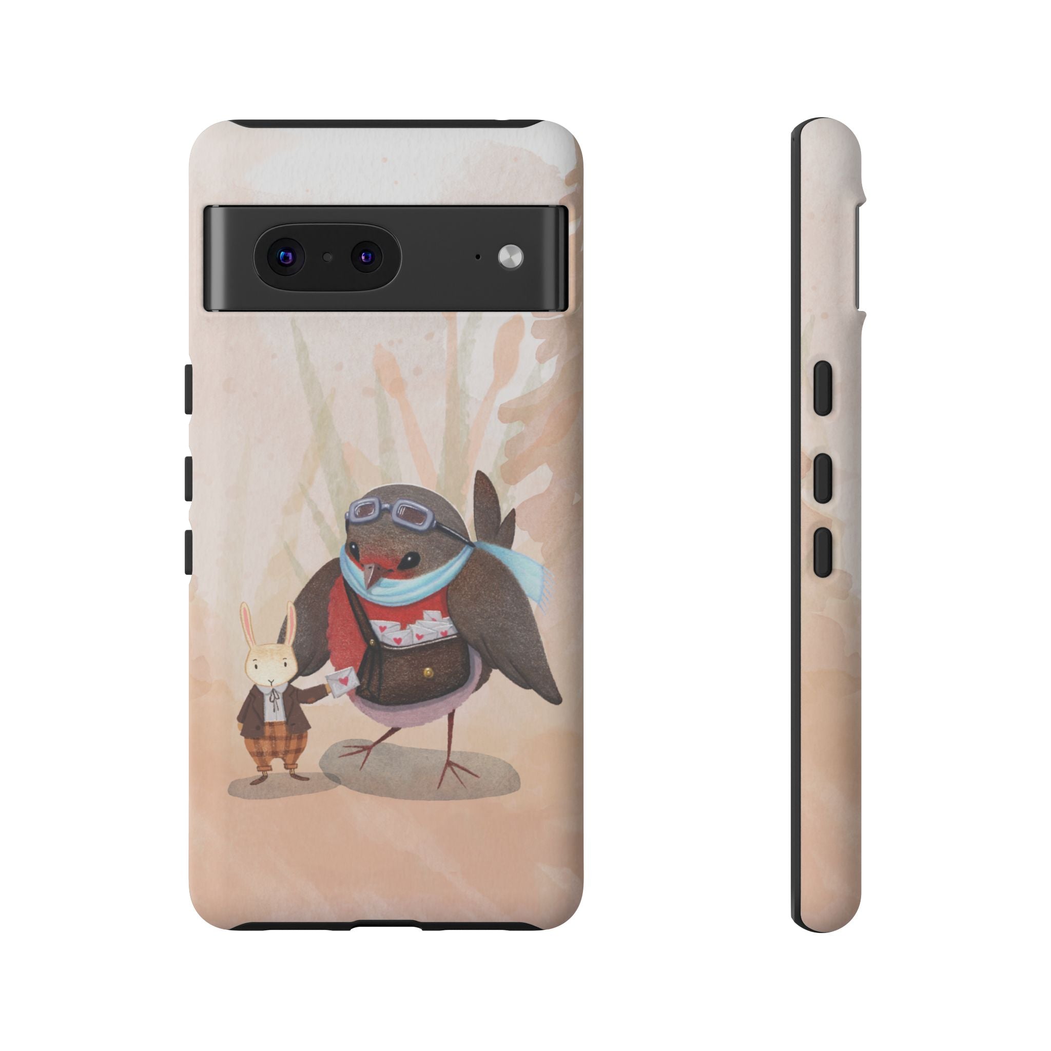 Whimsical Animal Phone Case, Cute Bird and Rabbit Design, Animal Lovers Gift, Nature-Themed Accessory, Eco-Friendly Tech Cover