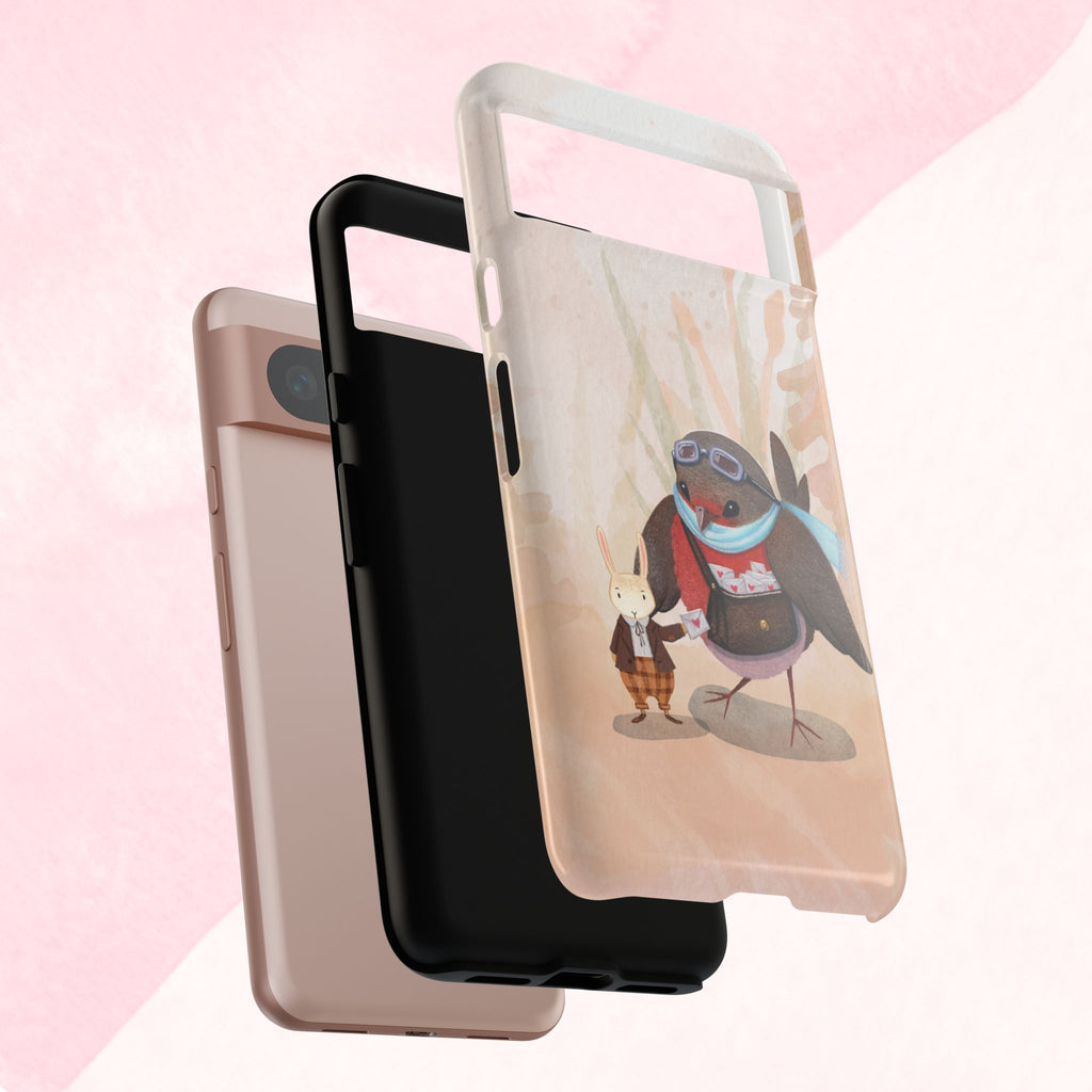 Whimsical Animal Phone Case, Cute Bird and Rabbit Design, Animal Lovers Gift, Nature-Themed Accessory, Eco-Friendly Tech Cover