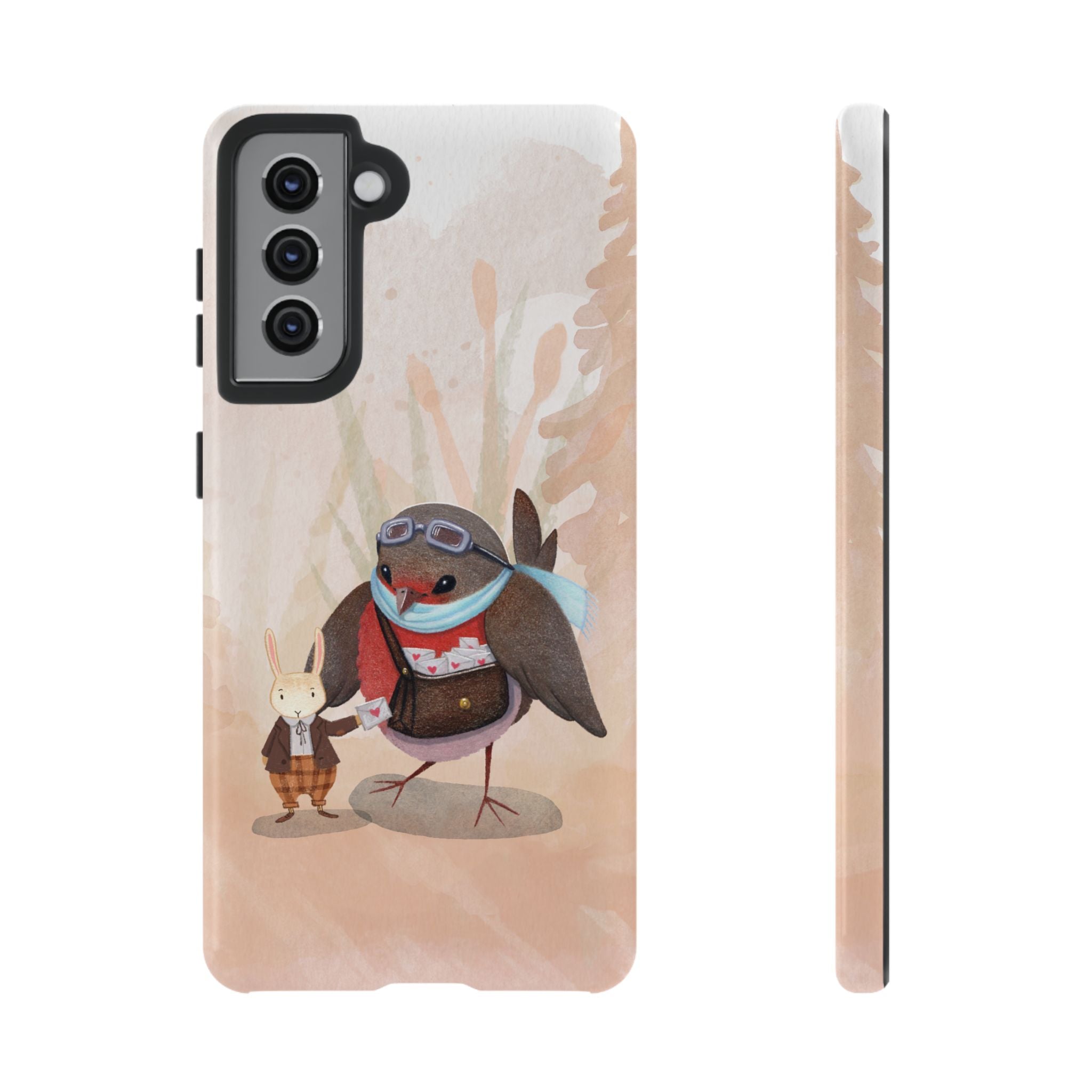 Whimsical Animal Phone Case, Cute Bird and Rabbit Design, Animal Lovers Gift, Nature-Themed Accessory, Eco-Friendly Tech Cover