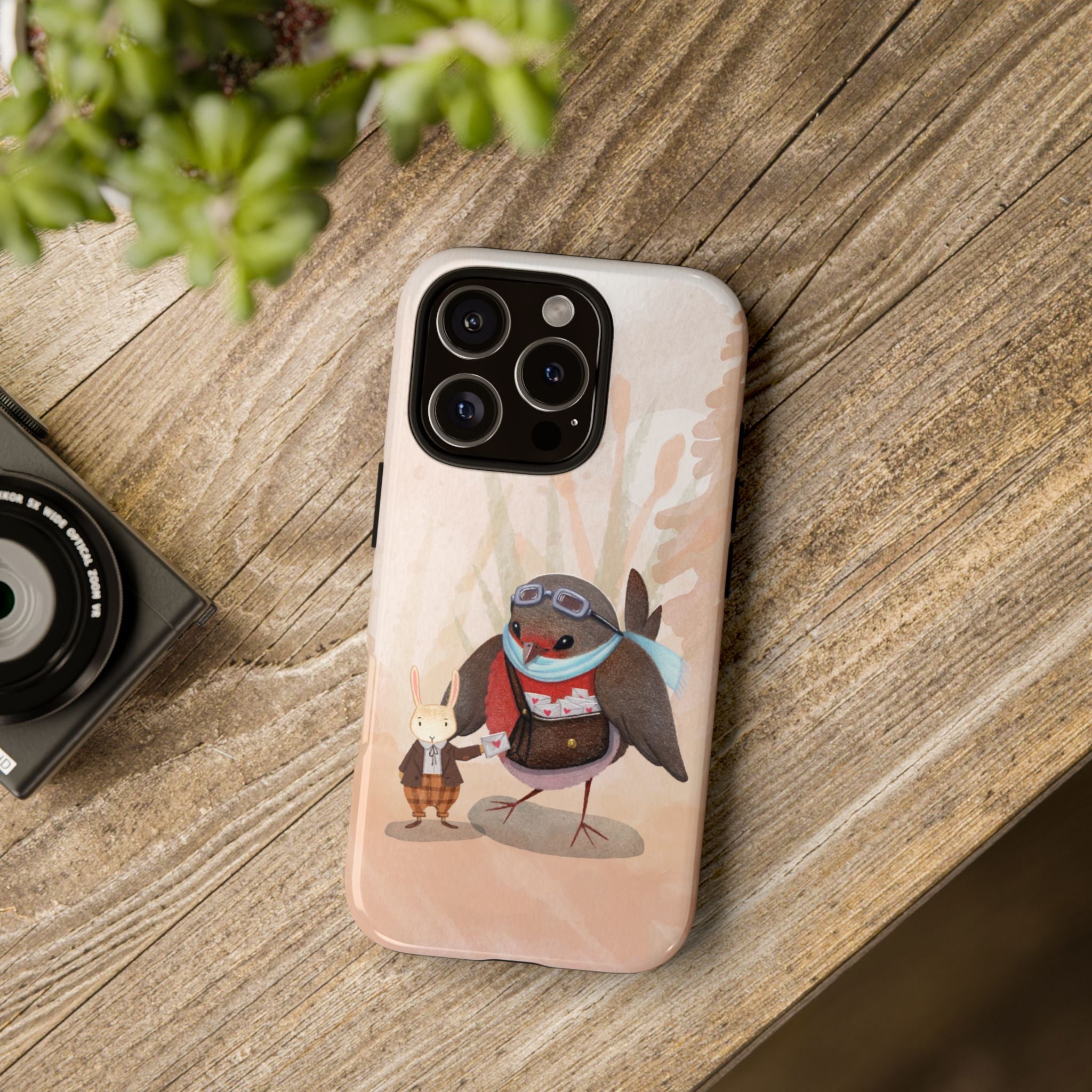 Whimsical Animal Phone Case, Cute Bird and Rabbit Design, Animal Lovers Gift, Nature-Themed Accessory, Eco-Friendly Tech Cover